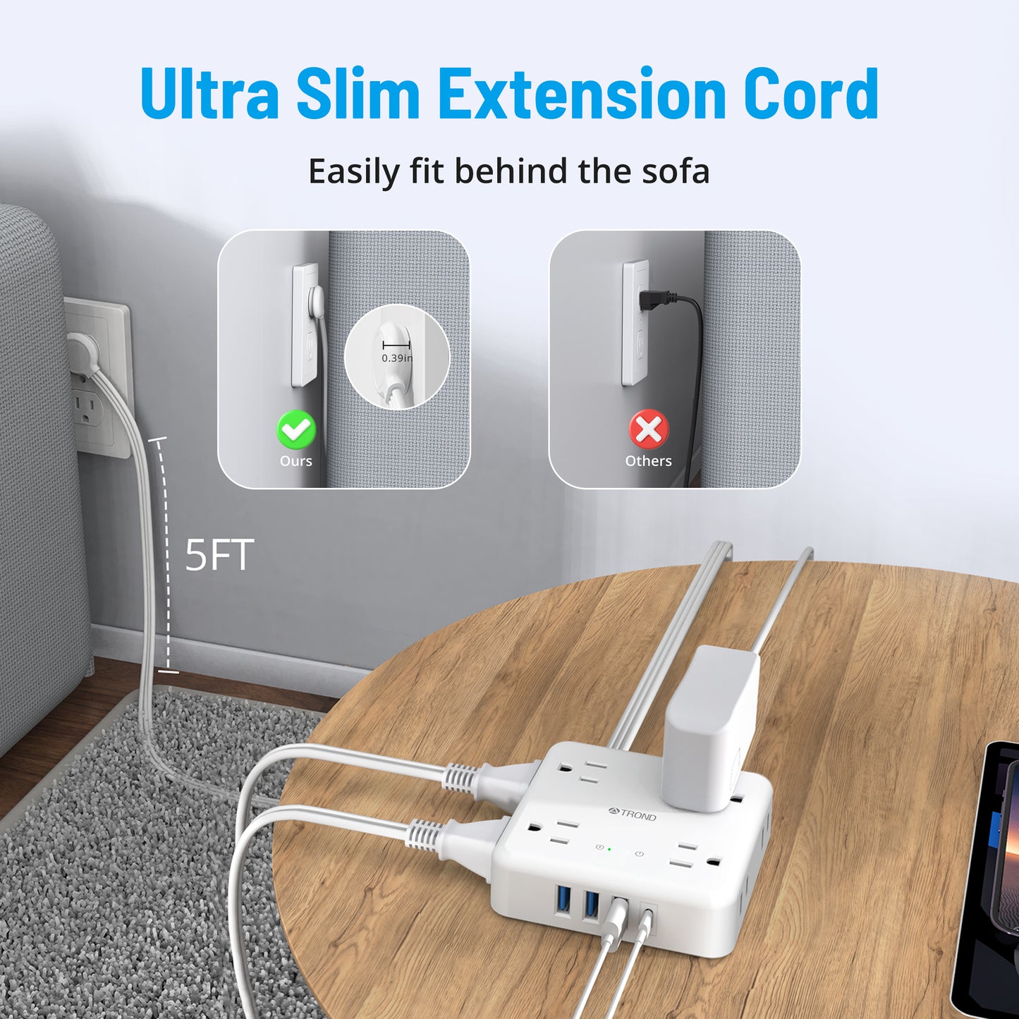 Power Strip Surge Protector with 3 USB-A & 1 USB-C Port, 8 Widely-Spaced Outlets, 1440J