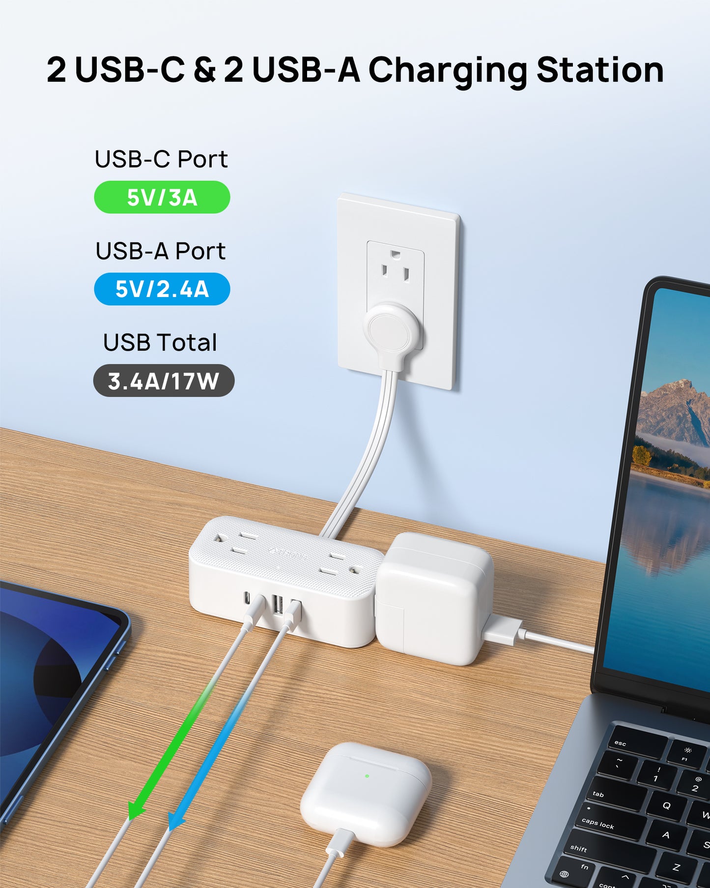 Outlet Extender with 6 Inch Cord - Flat Plug Adapter for Inverted Outlets