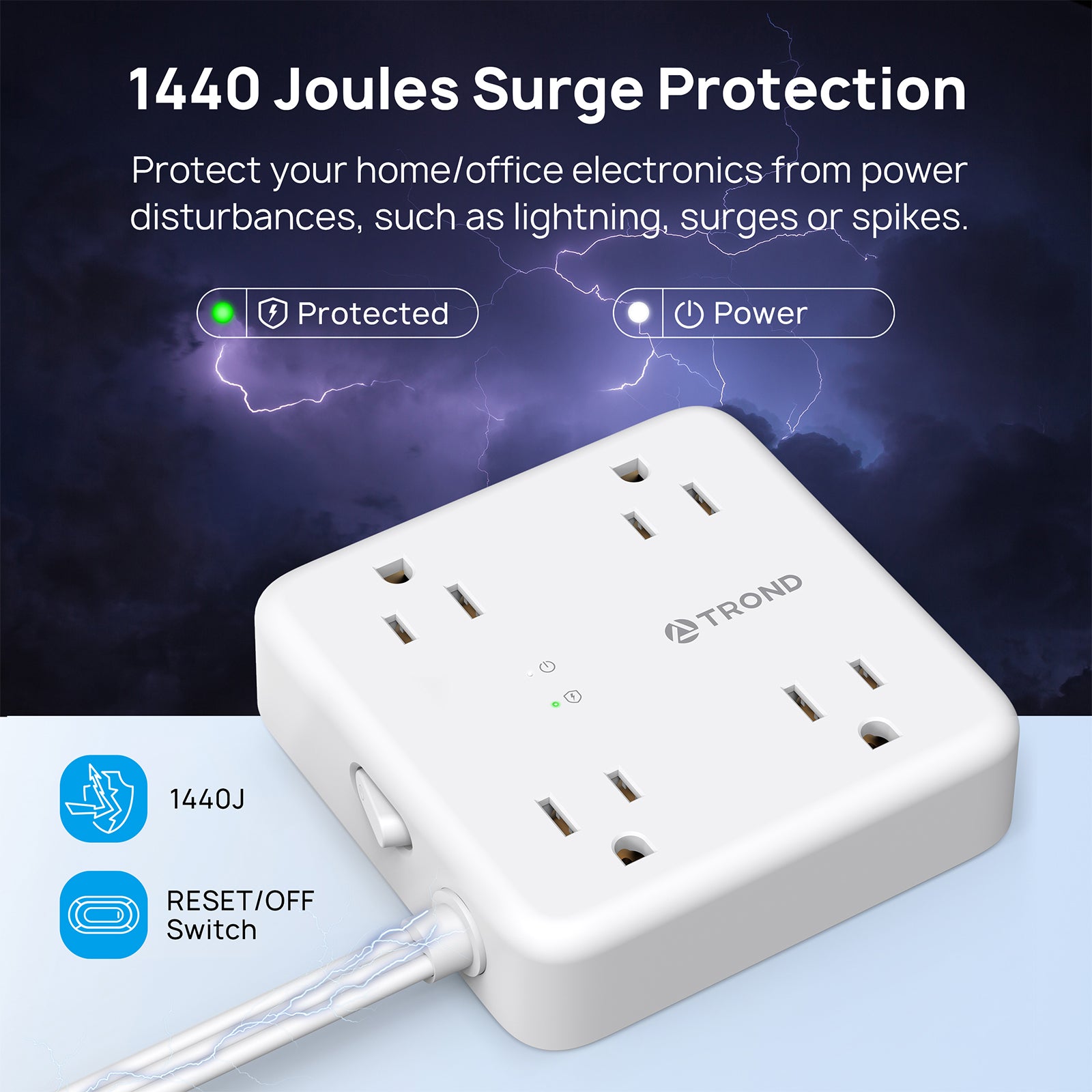 3-Outlet Surge Protector Tap