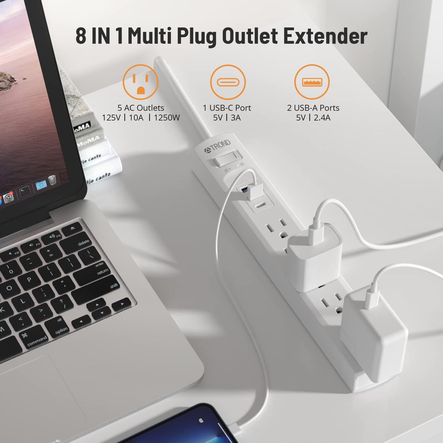 6FT 5 AC Outlets & 3 USB Ports Power Strip Surge Protector