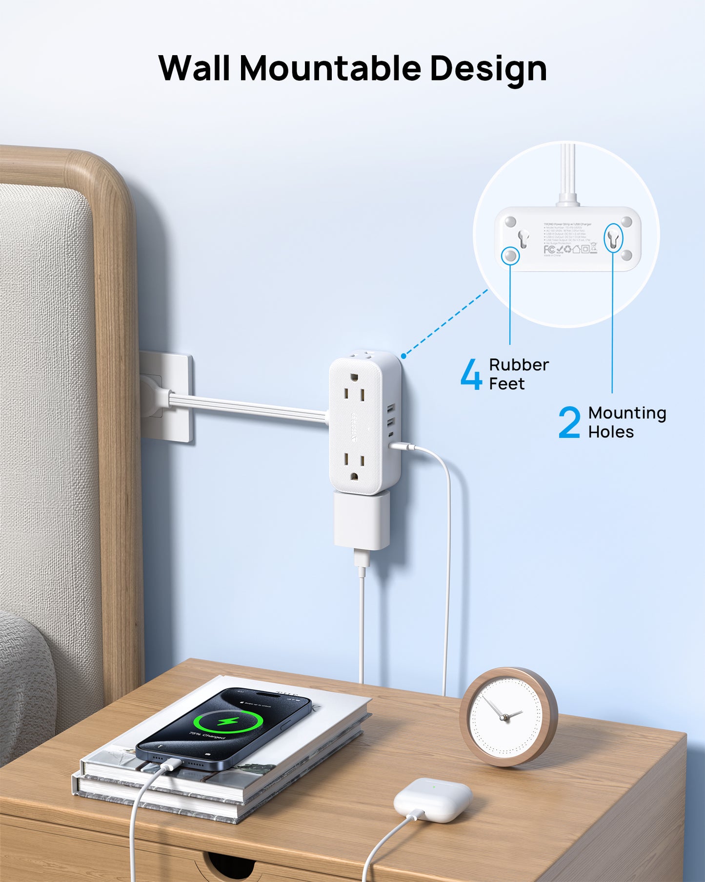 Outlet Extender with 6 Inch Cord - Flat Plug Adapter for Inverted Outlets