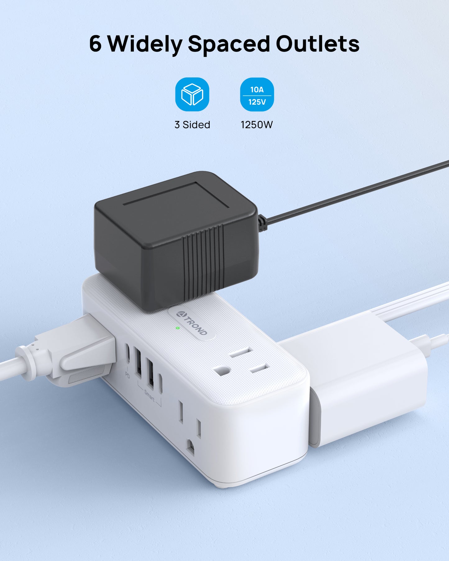 20W USB C Power Strip Surge Protector, Flat Plug Extension Cord with Multiple 6 Outlets