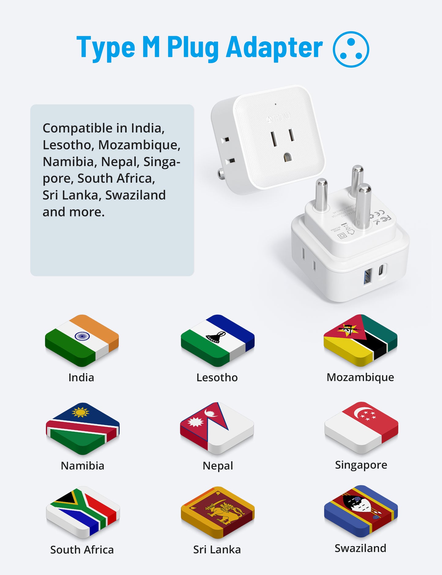 South Africa Power Adapter 2 Pack, US to South Africa Plug Adapter