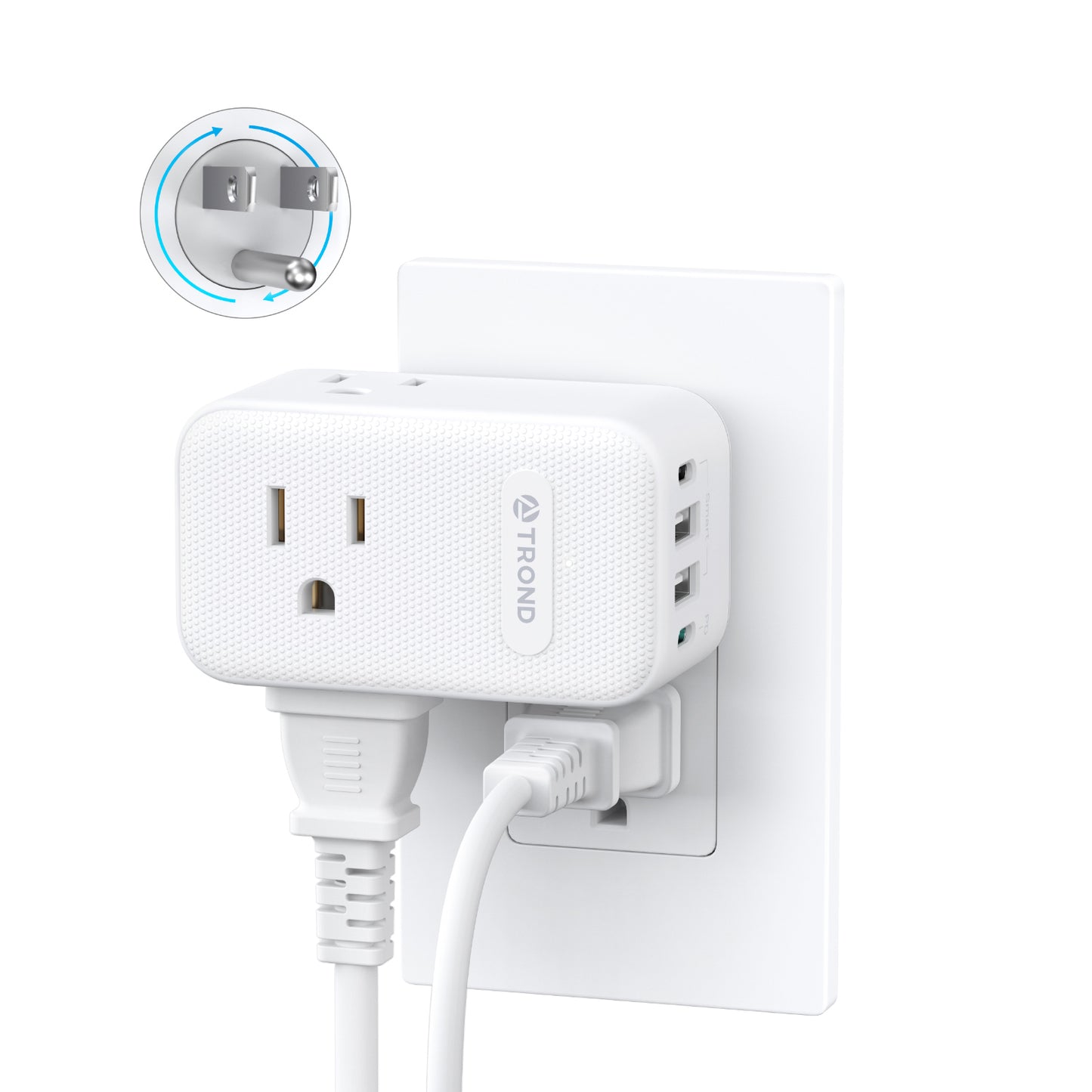 Outlet Extender with 360° Rotating Plug, 3 Way Outlet Splitter