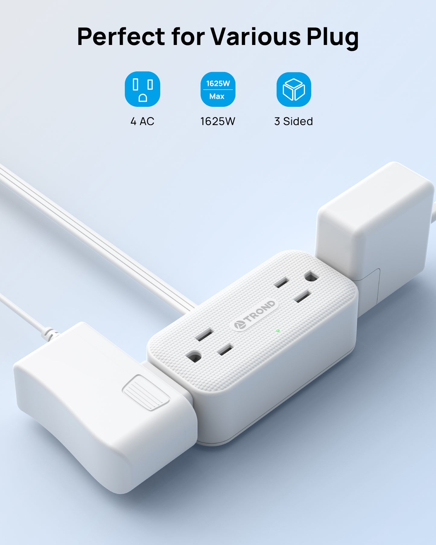 360° Rotating Plug, 4 Widely Spaced AC Outlets, Flat Plug Surge Protector