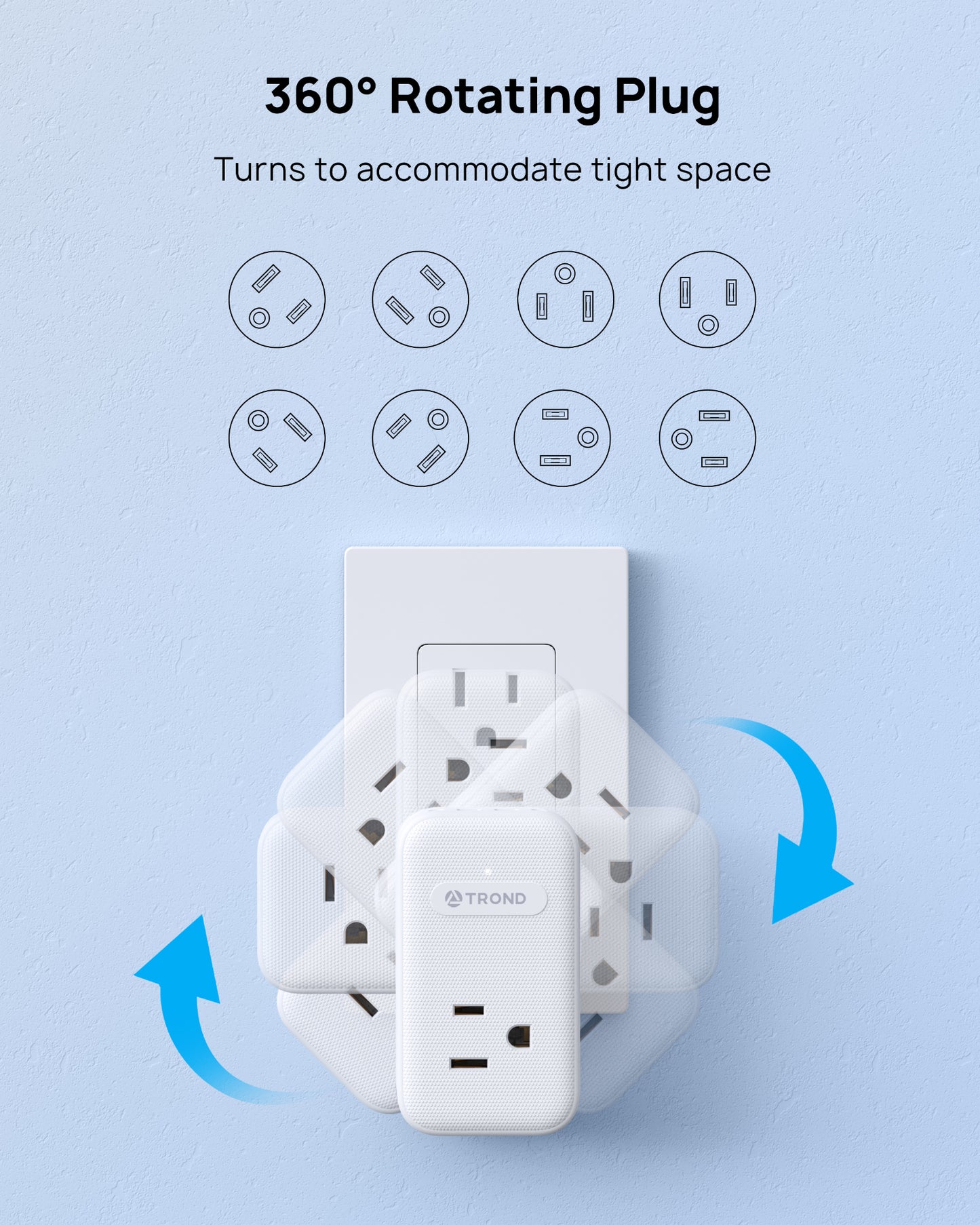 Outlet Extender with 360° Rotating Plug, 3 Way Outlet Splitter