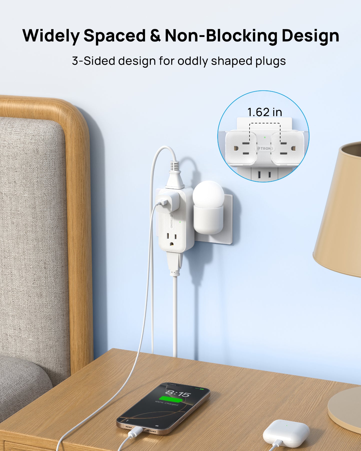 Surge Protector Outlet Extender with 360 Rotating Plug