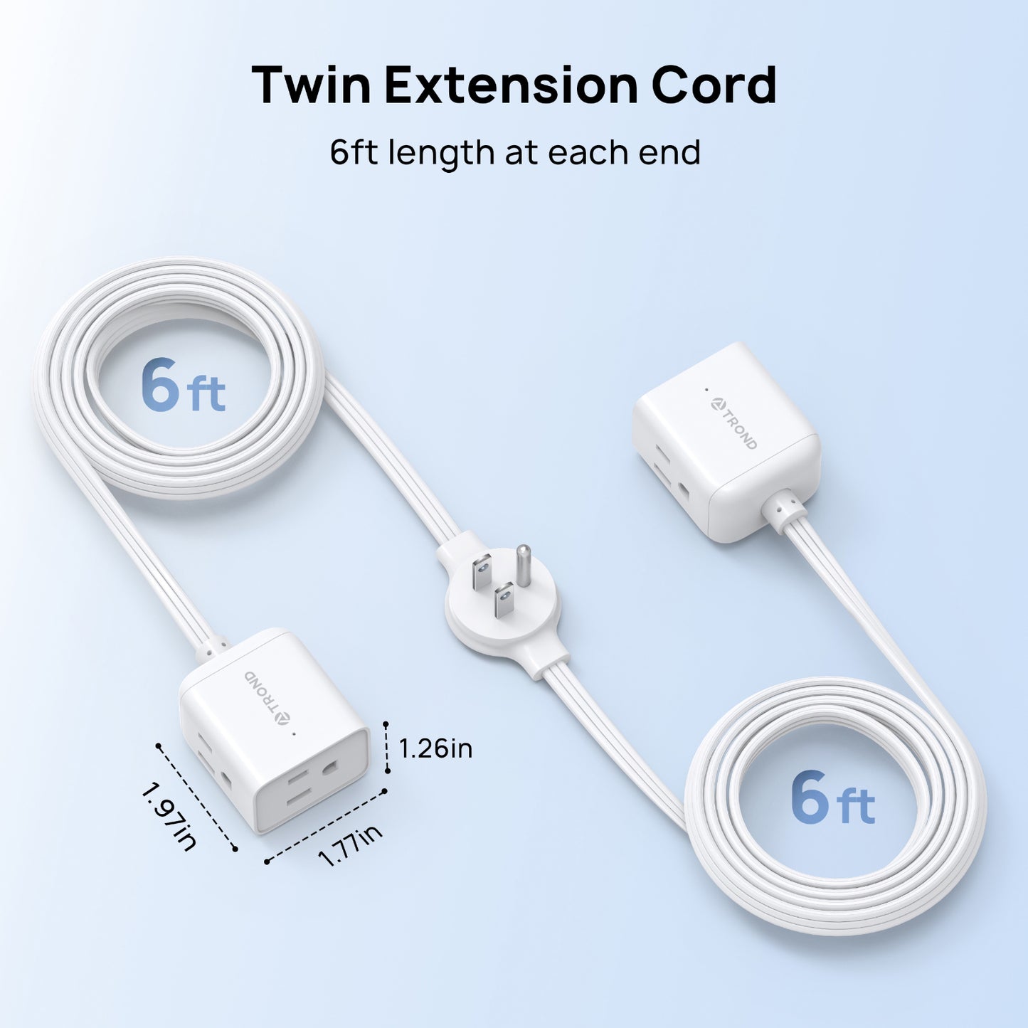 Split Extension Cord Power Strip，Low-Profile Flat Plug