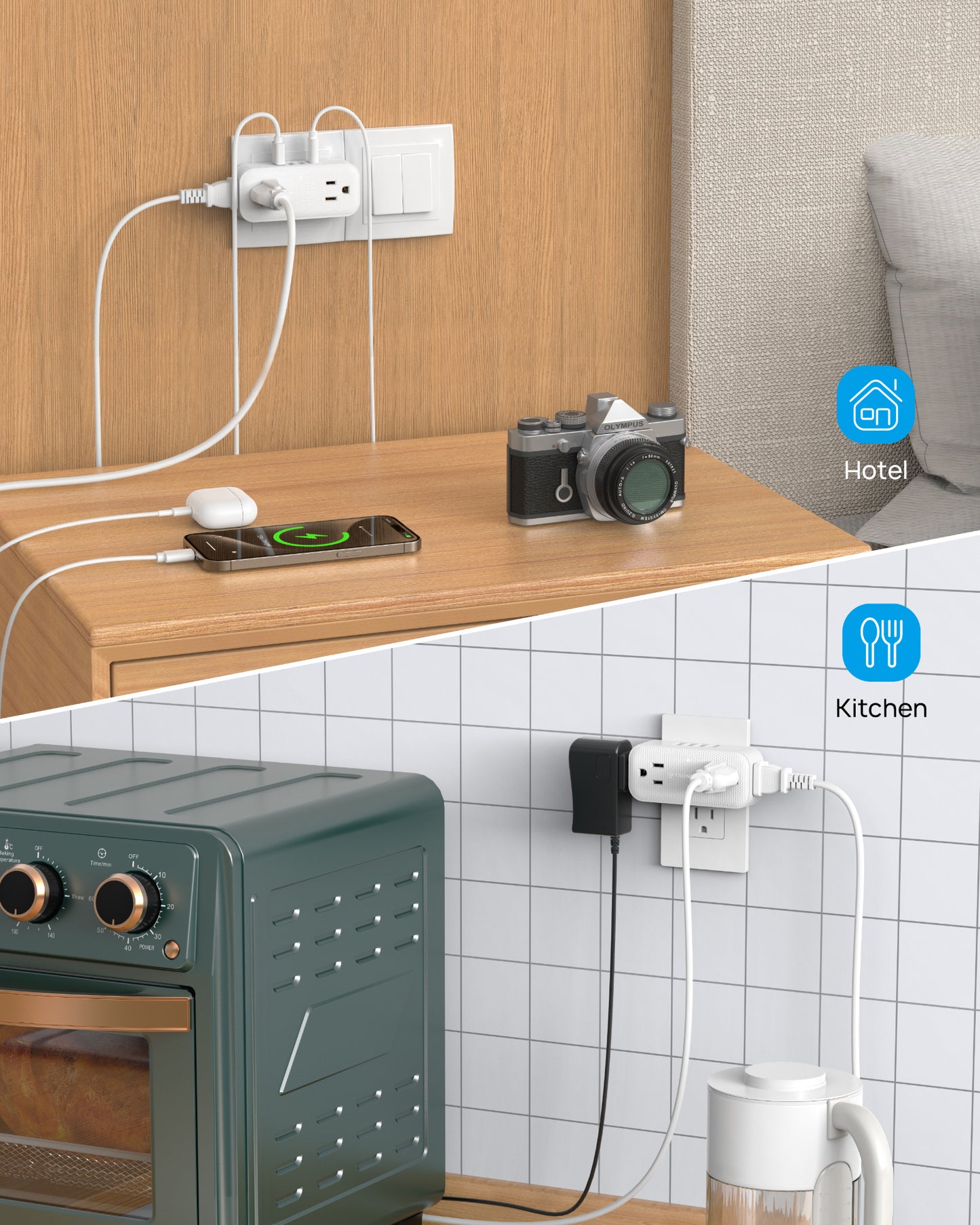 TROND Outlet Extender, Multi Plug Outlet with 4 Electrical Outlets 4 USB Ports