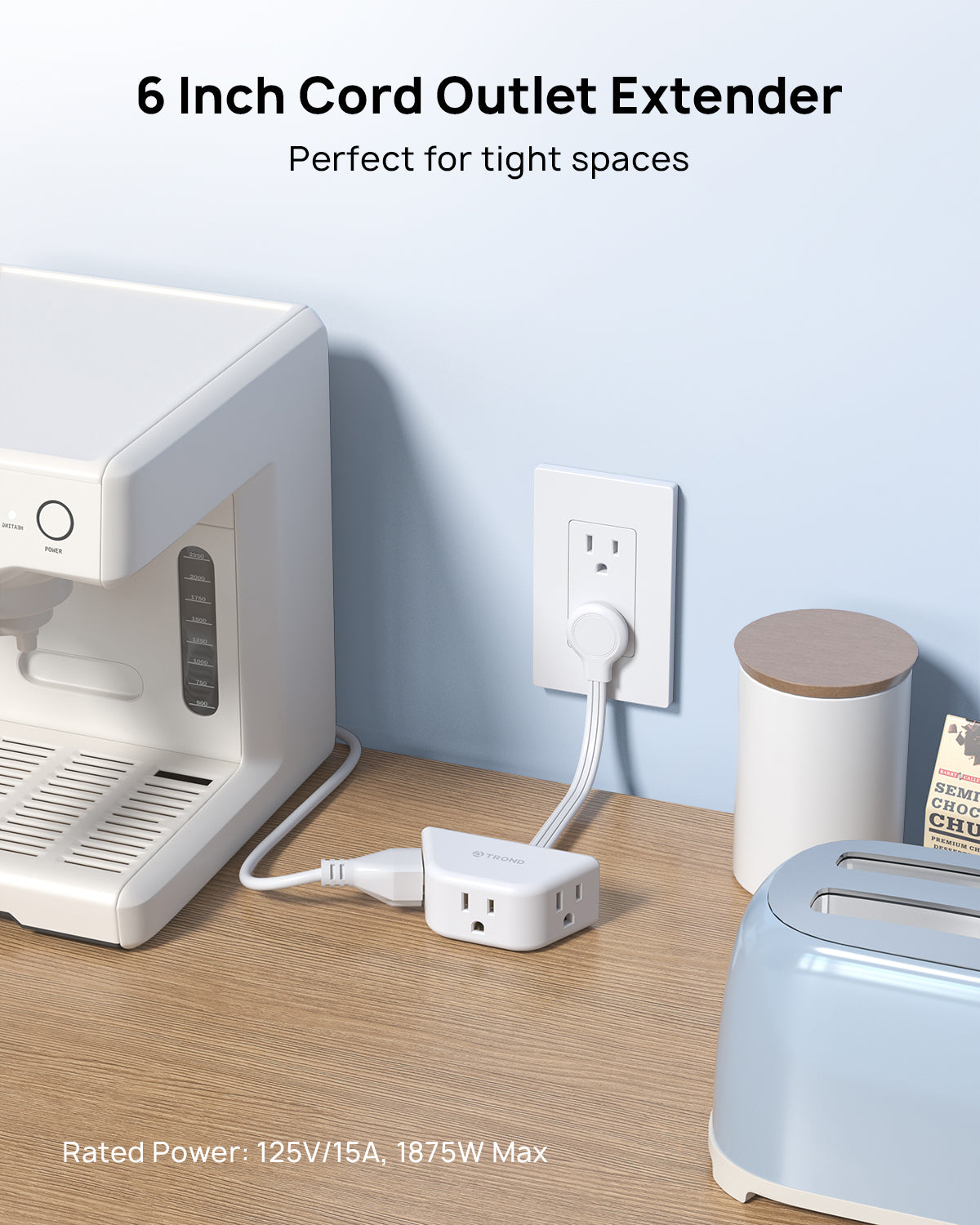 Outlet Extender with 6 Inch Cord - Multi Plug Outlet Splitter with 3 Electrical Outlets