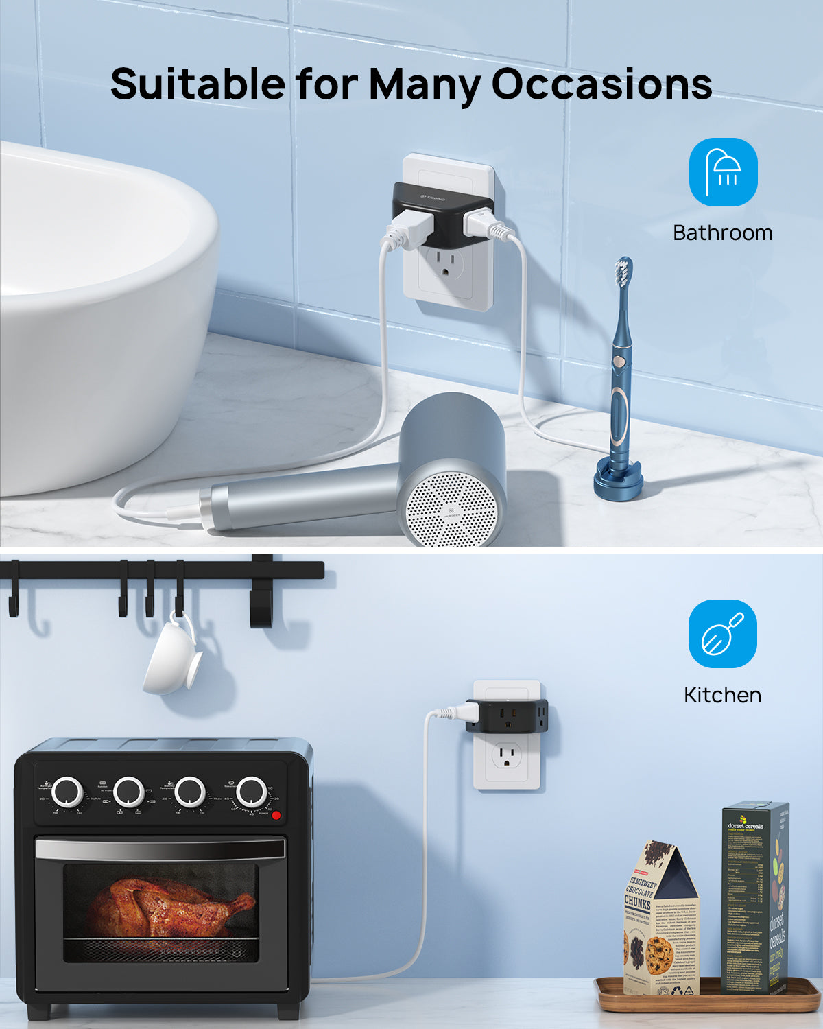 Outlet Extender - 3 Prong Grounded Plug Extension Outlet