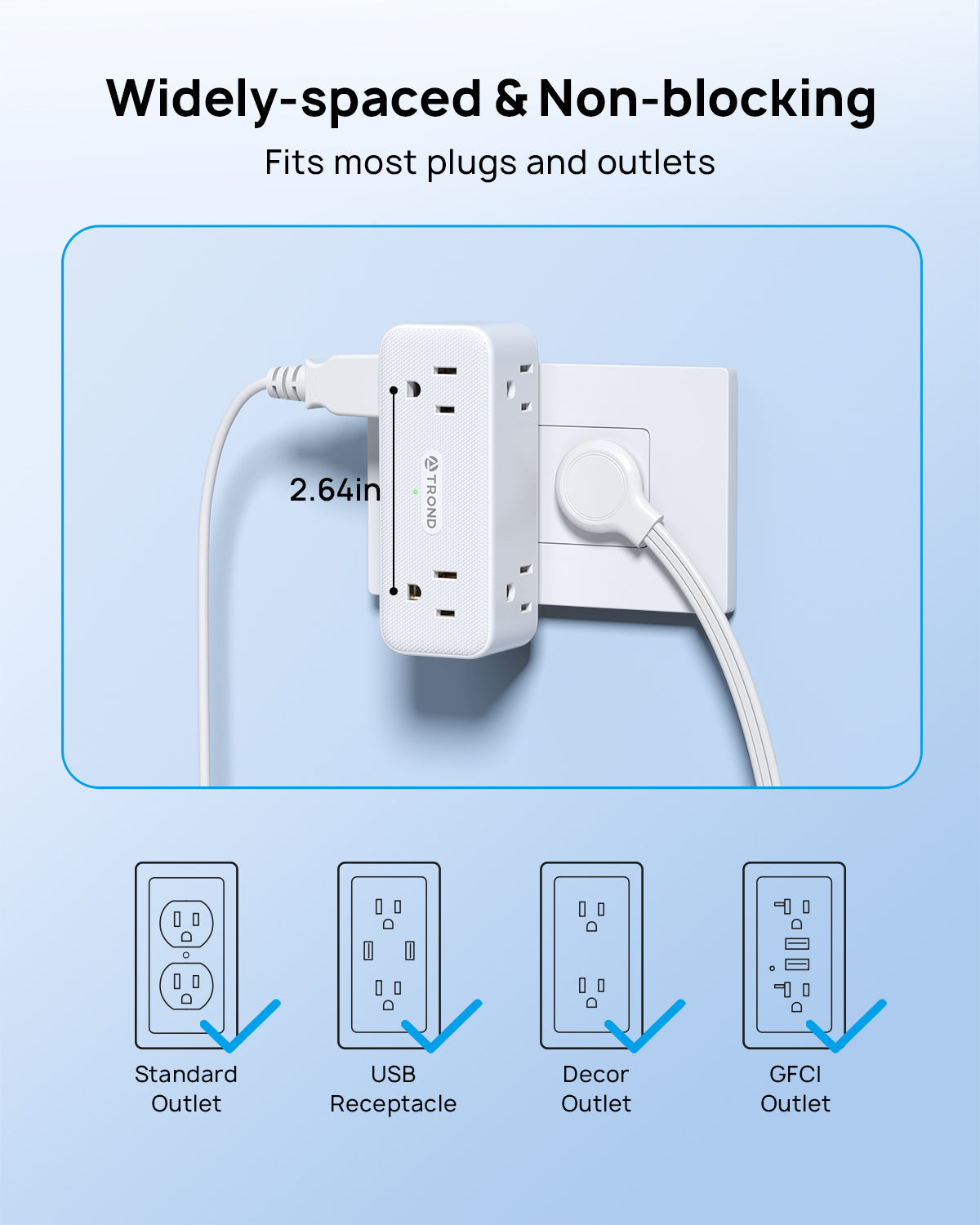 Multi Plug Outlet Extender - 6 AC Outlet Splitter with 360° Rotating Plug