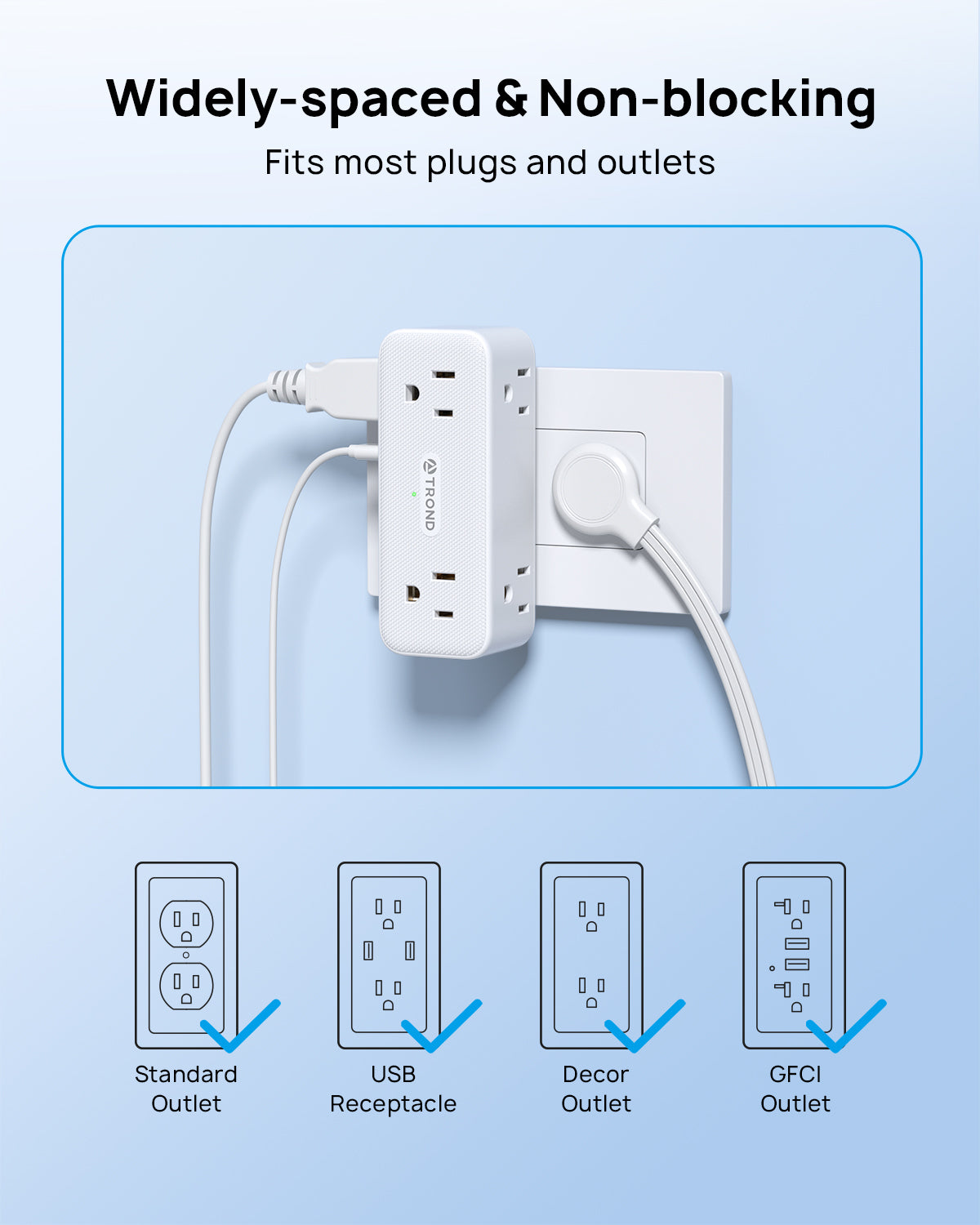 Outlet Extender Surge Protector, 6 AC Outlet Splitter with 360° Rotating Plug