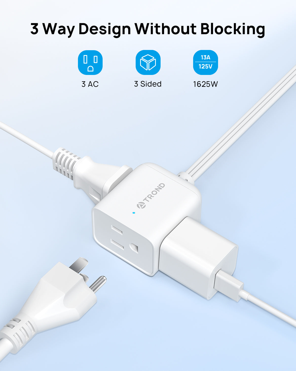 Flat Extension Cord, Left Angled Flat Plug Power Strip