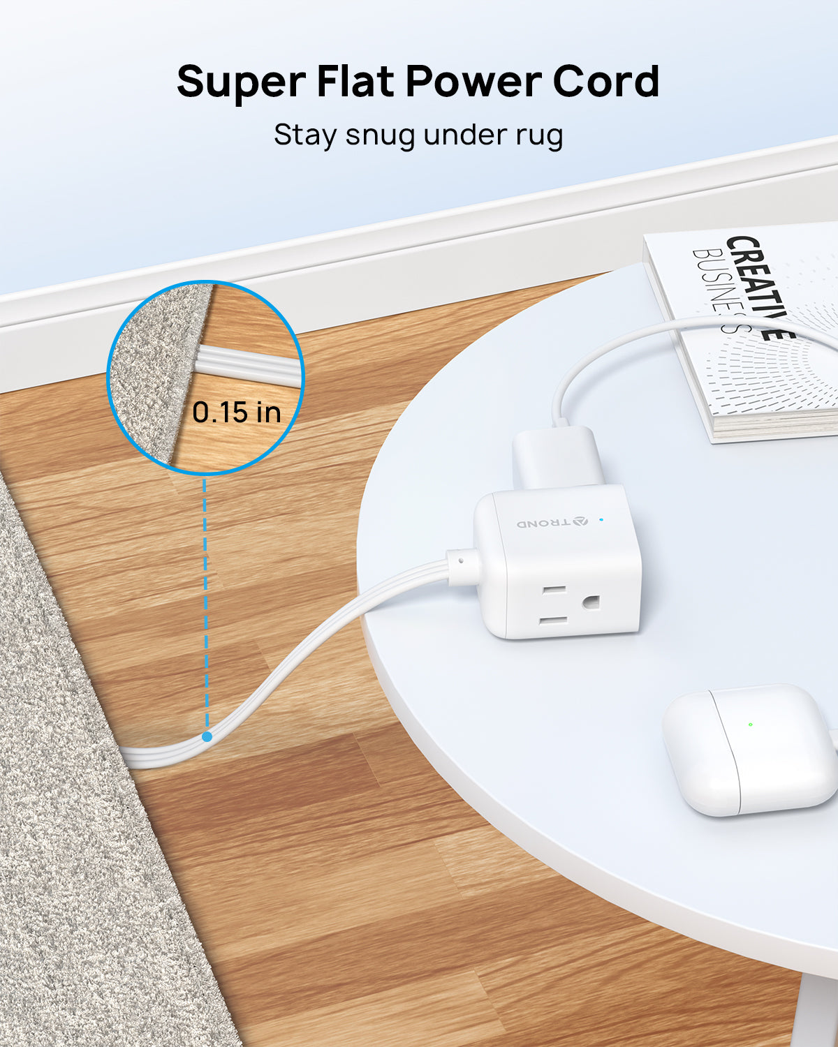 Flat Extension Cord, Left Angled Flat Plug Power Strip