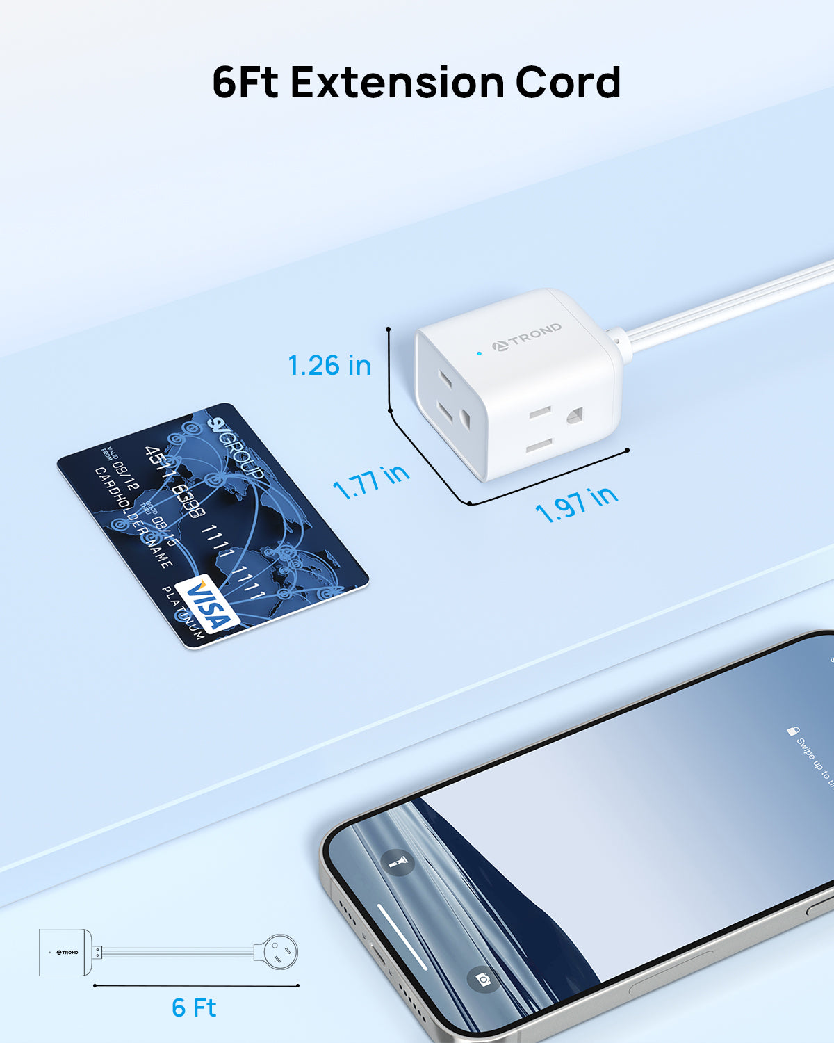 Flat Extension Cord, Left Angled Flat Plug Power Strip