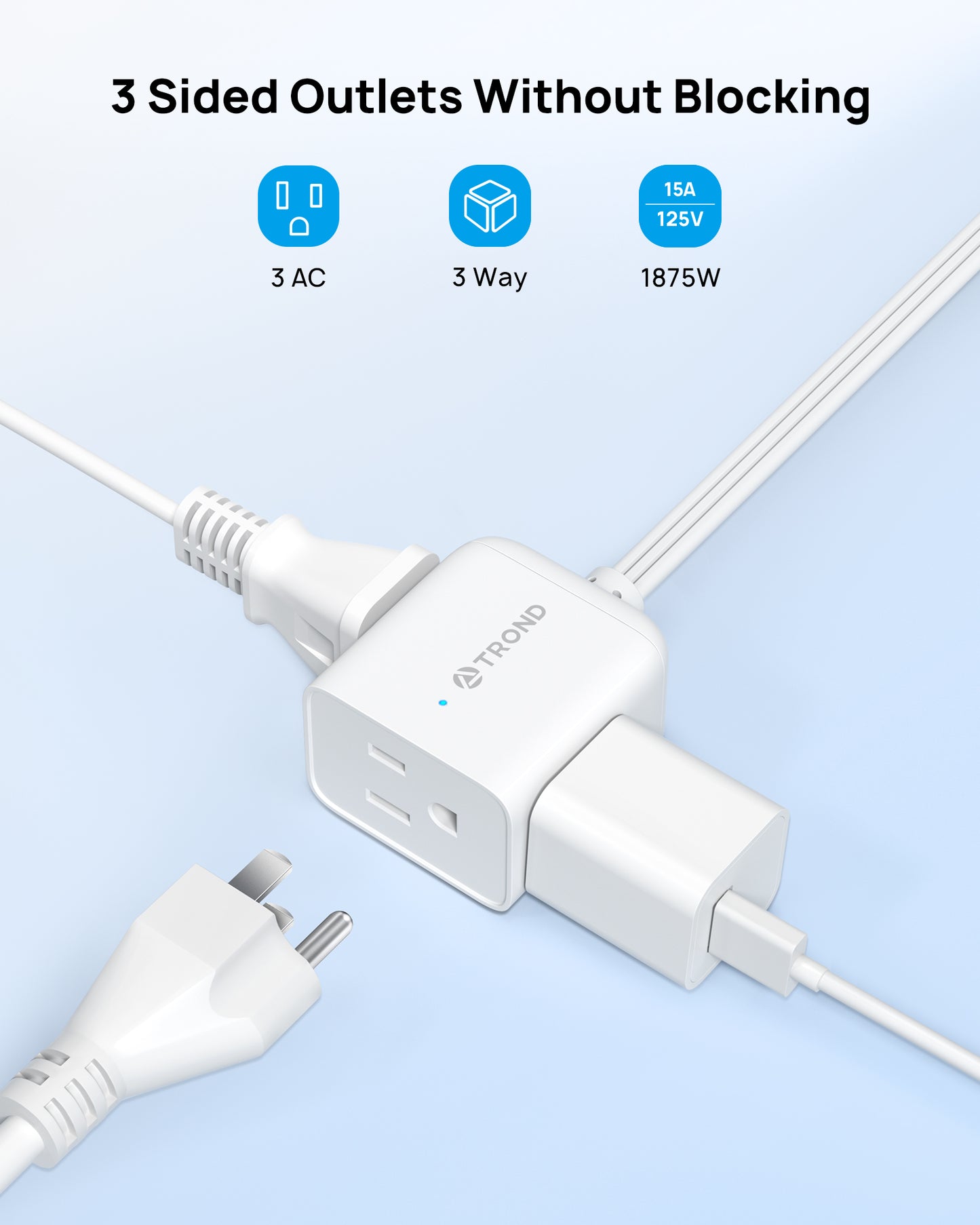 Flat Outlet Extender with 6 Inch Cord for Upside Down Outlet