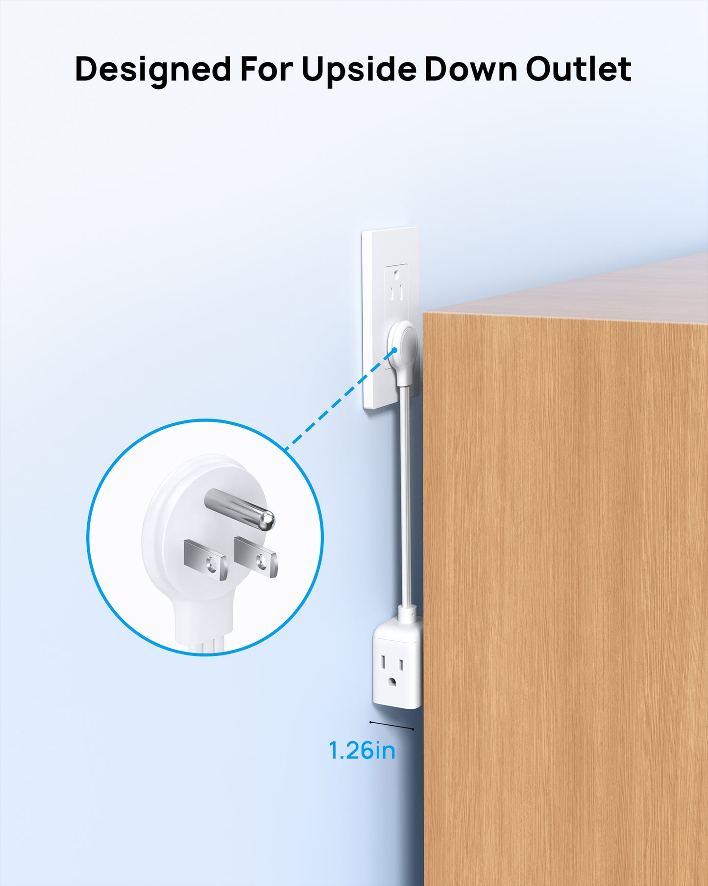 Flat Outlet Extender with 6 Inch Cord for Upside Down Outlet