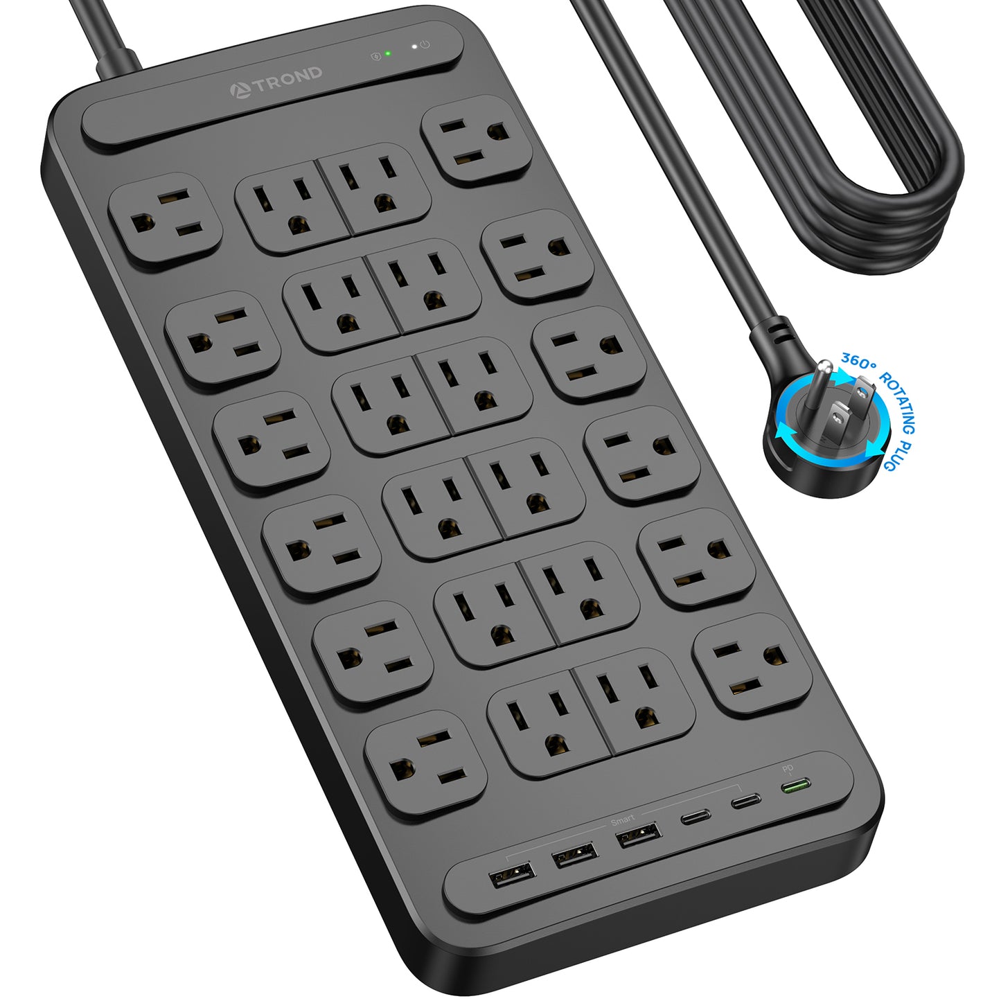 Surge Protector Power Strip with 360° Rotating Plug, 24AC Outlets,3 USB A & 3 USB C - PD20W