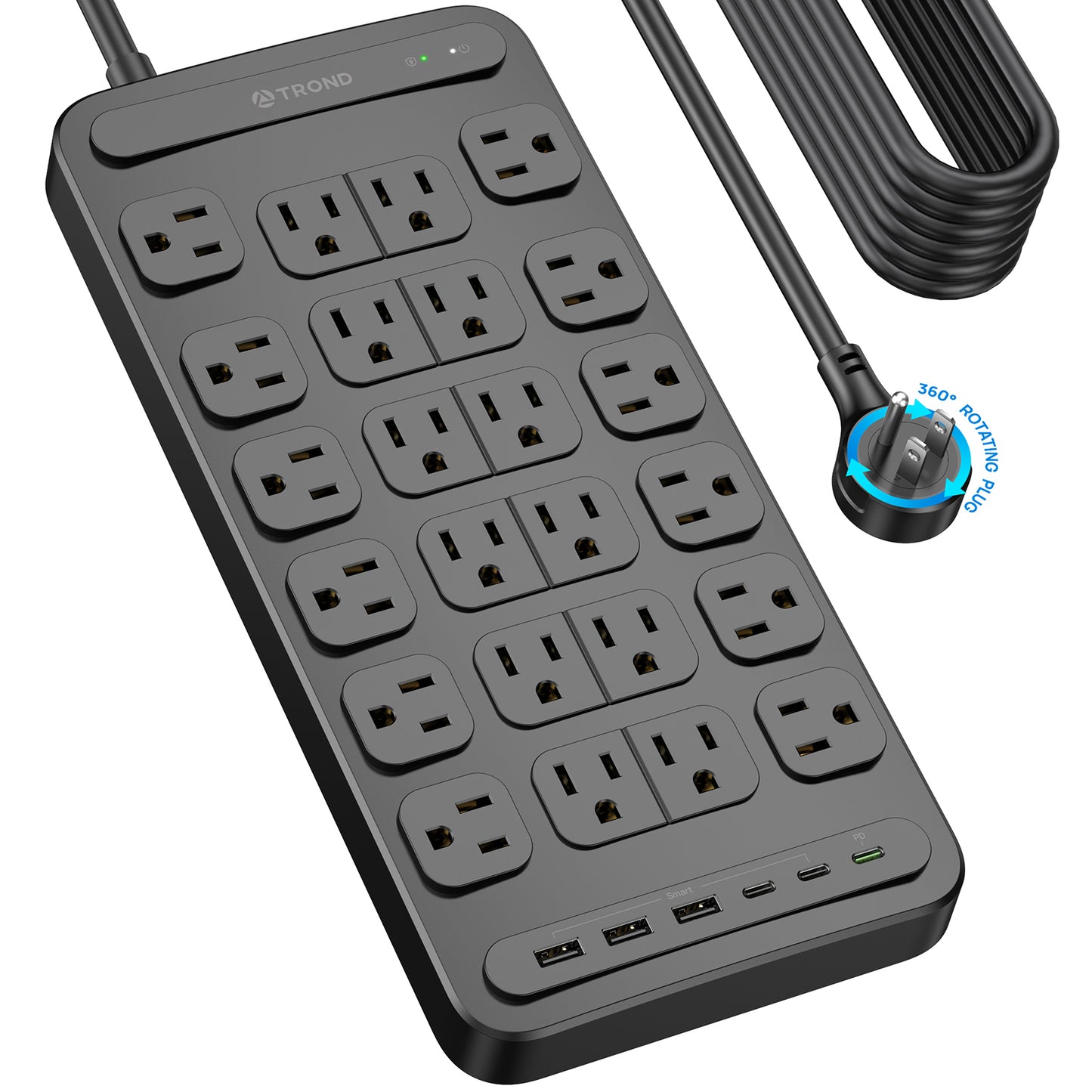 Surge Protector Power Strip with 360° Rotating Plug, 24AC Outlets,3 USB A & 3 USB C - PD20W