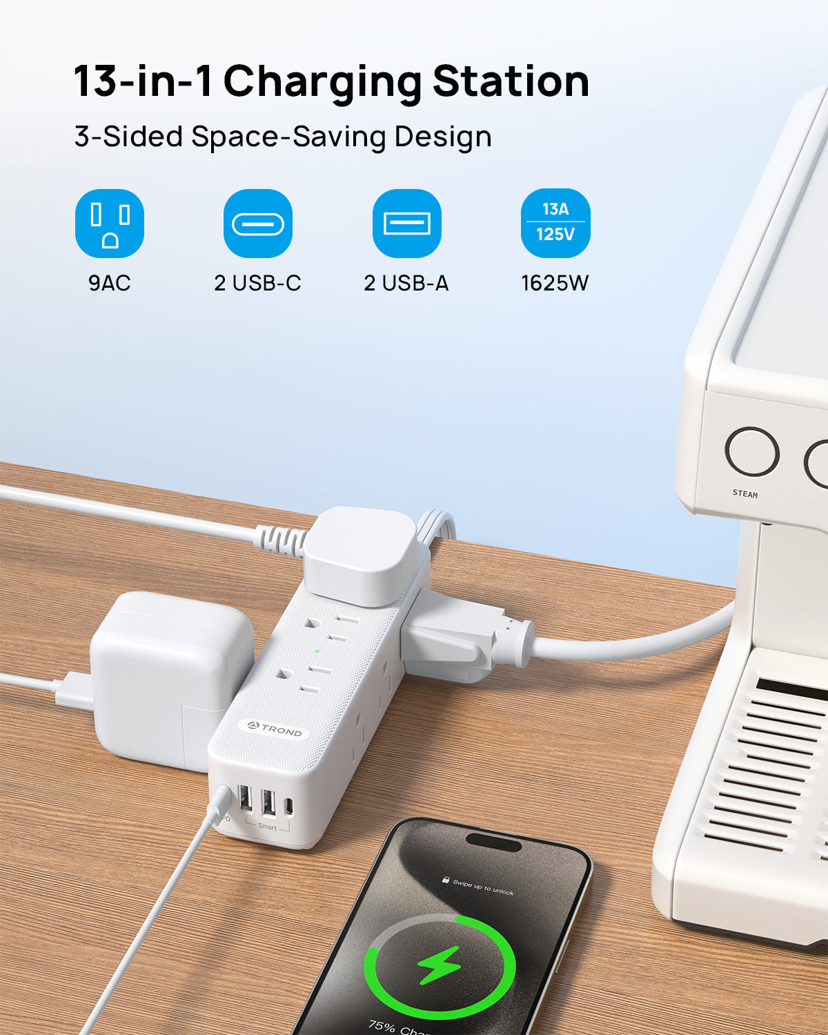 Surge Protector Power Strip 9 Widely Spaced AC Outlets with 20W USB C Charger Power Strip