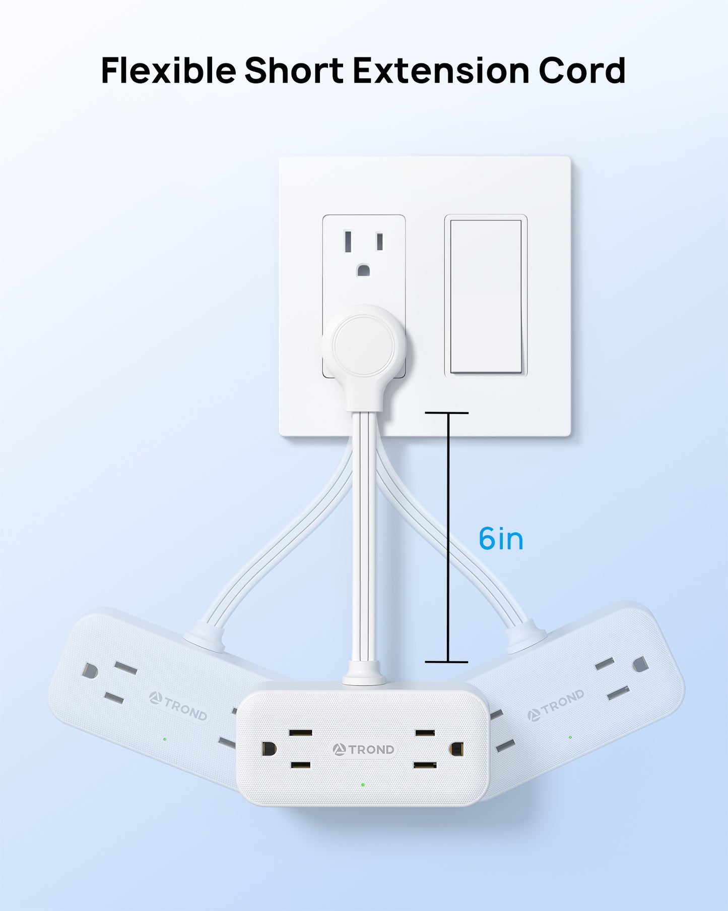 Outlet Extender with 6 Inch Cord, Flat Plug Adapter with 4 Electrical Sockets