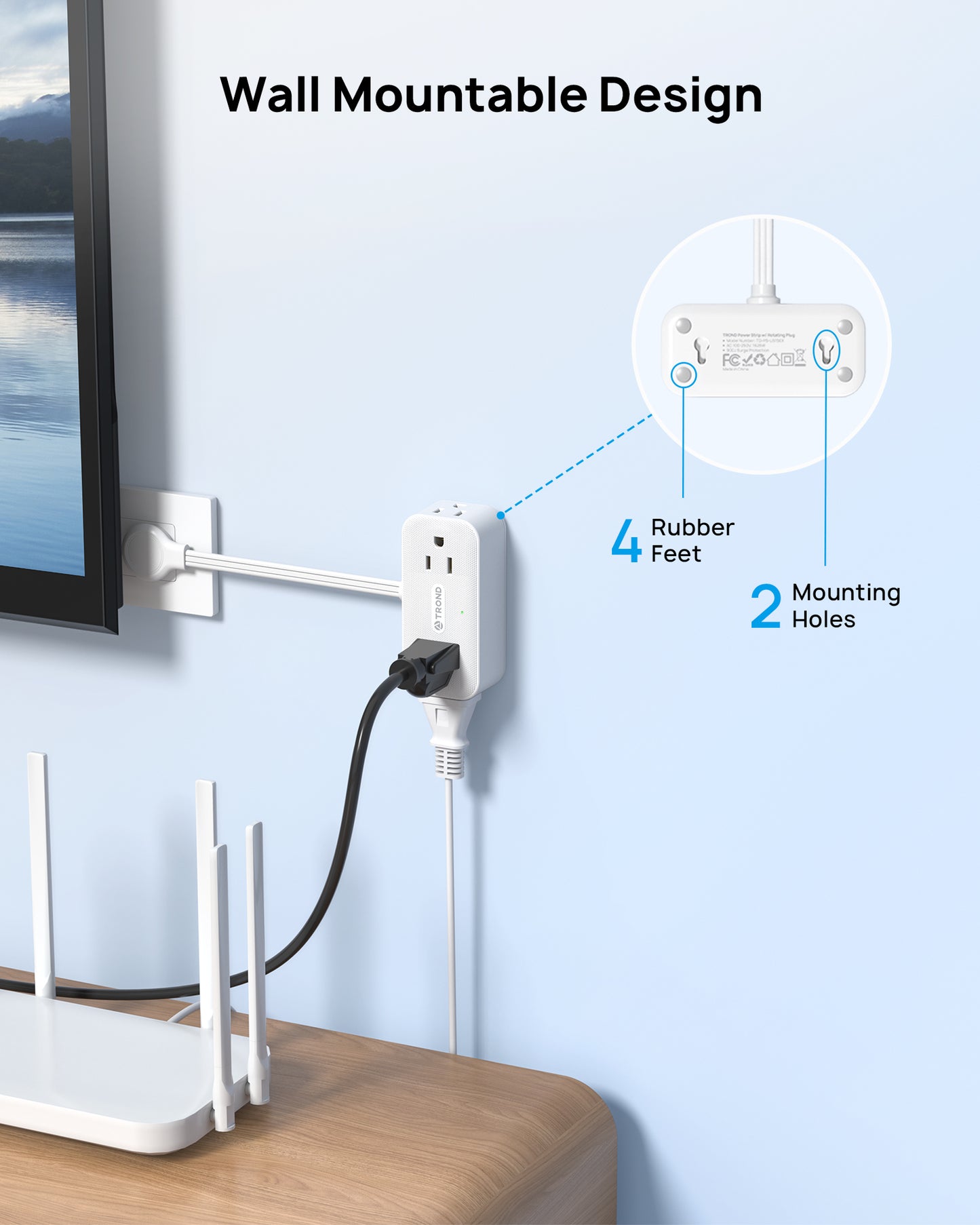 Outlet Extender with 6 Inch Cord, Flat Plug Adapter with 4 Electrical Sockets