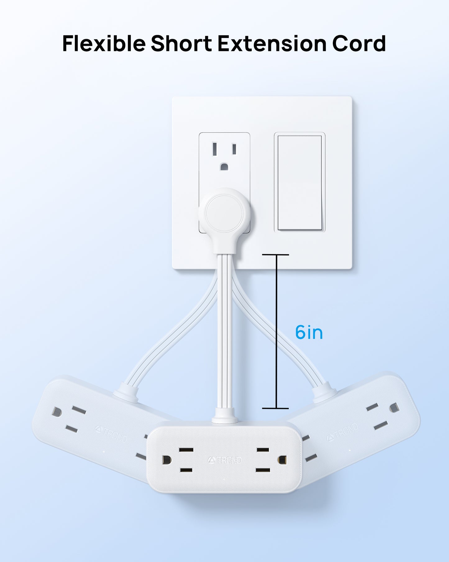 Outlet Extender with 6-inch Cord, 4 Electrical Outlets and 4 USB Ports