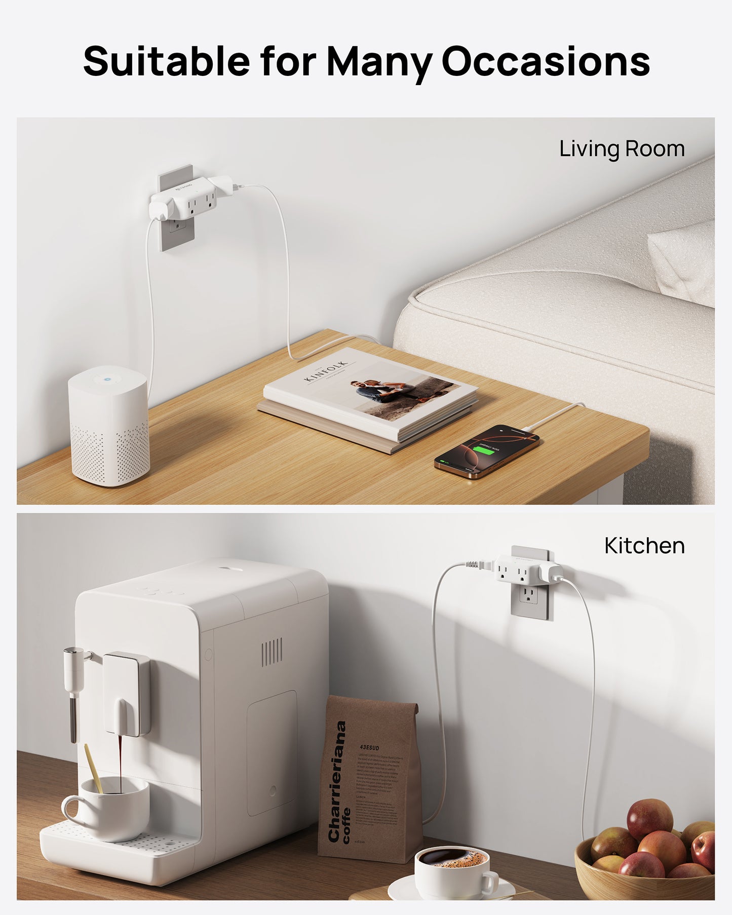 Outlet Extender Surge Protector - Multi Plug Wall Outlet 4AC Outlets