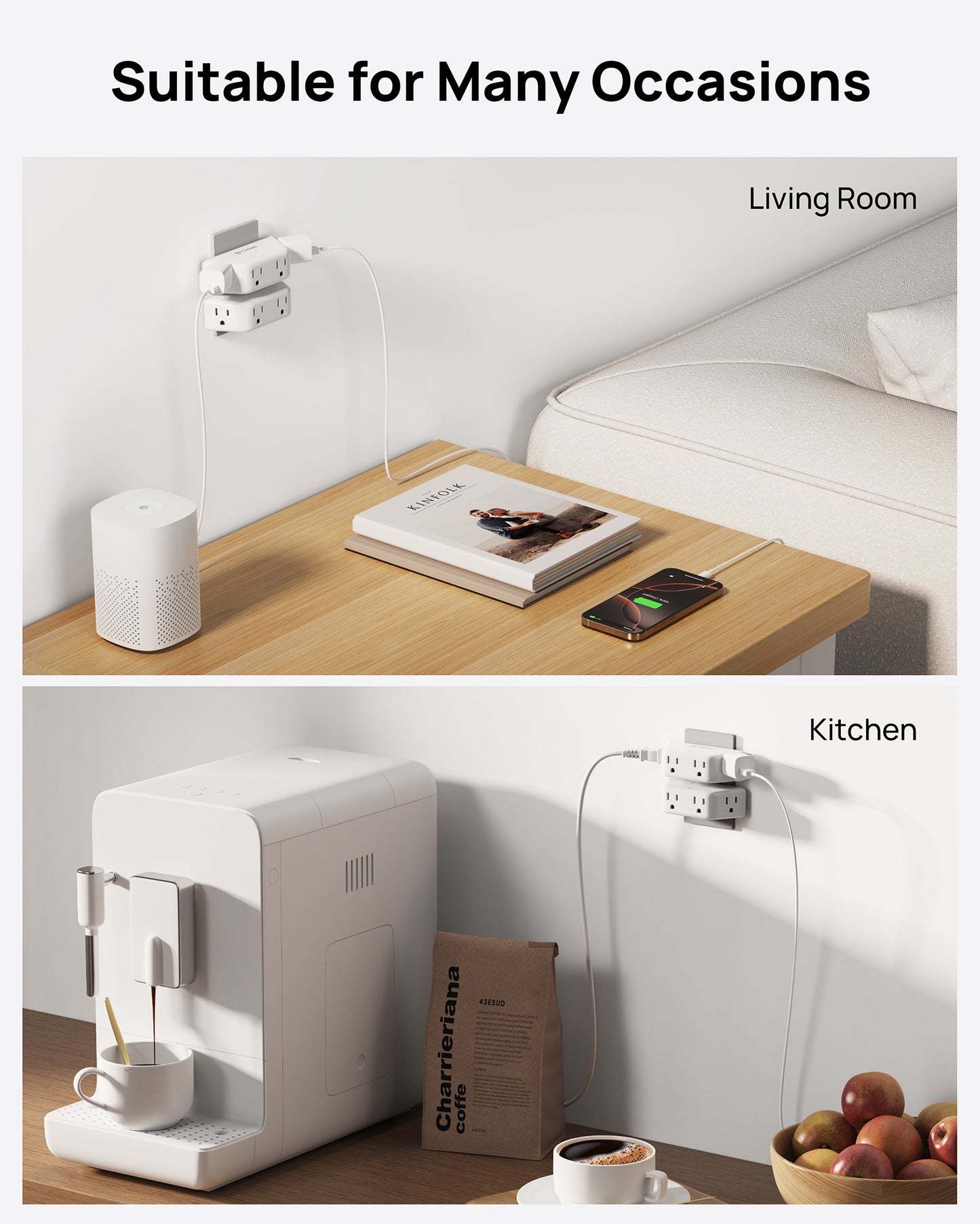 Outlet Extender Surge Protector - Multi Plug Wall Outlet 4AC Outlets