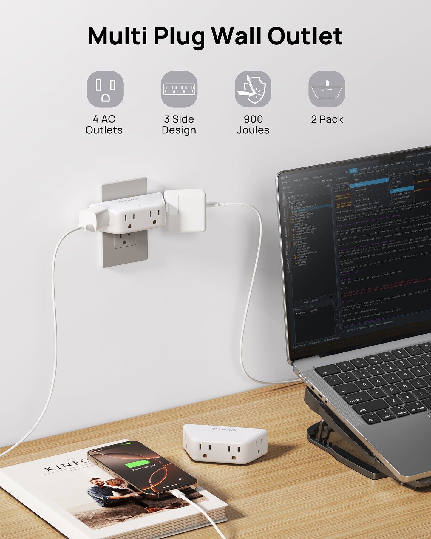 Outlet Extender Surge Protector - Multi Plug Wall Outlet 4AC Outlets