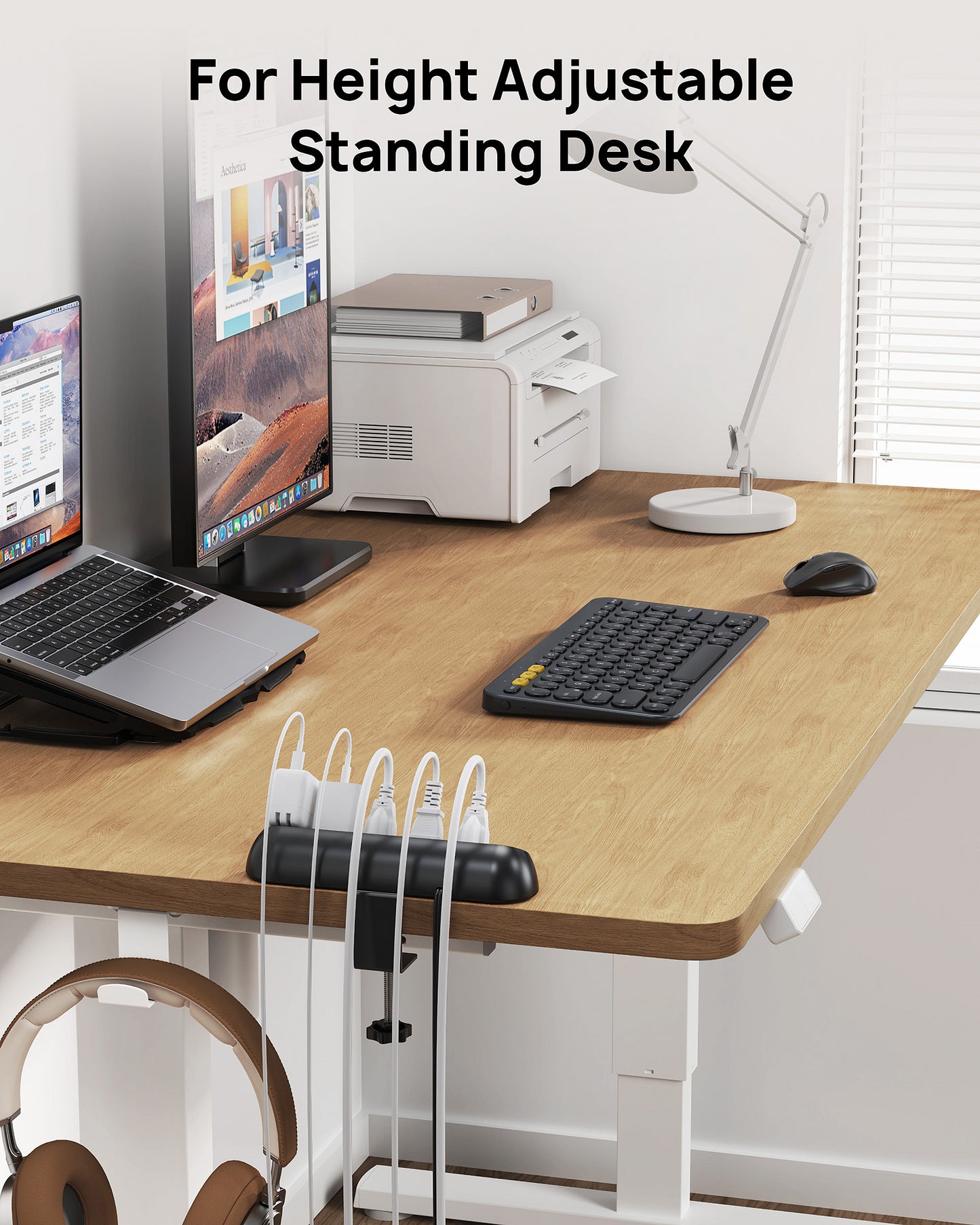 Desk Clamp Power Strip - Flat Plug Power Strip with 5AC Outlets