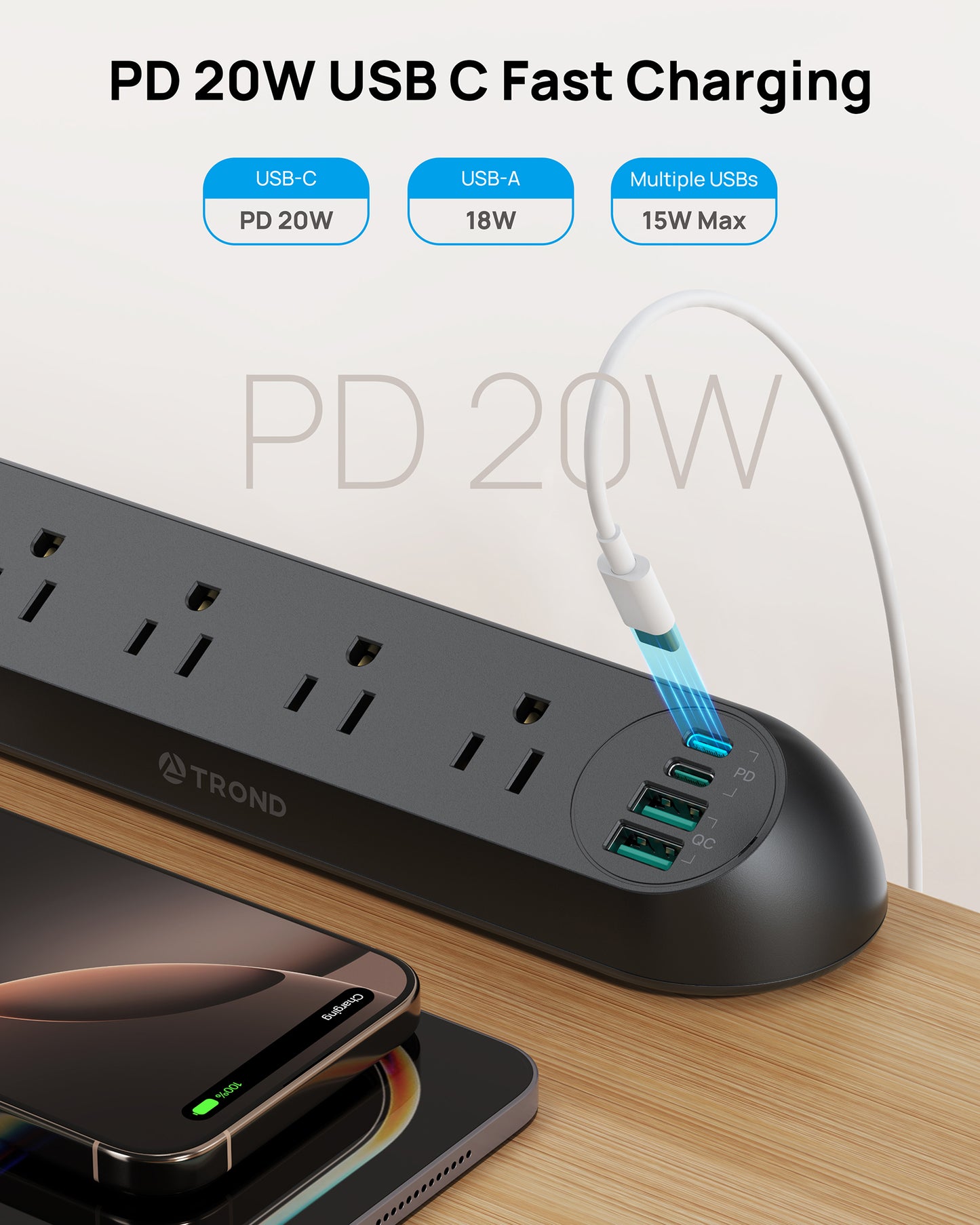 Desk Clamp Power Strip USB C PD 20W- Surge Protector