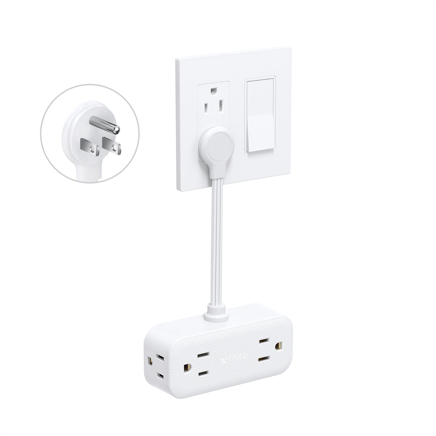 Outlet Extender with 6 Inch Cord - Flat Plug Adapter for Inverted Outlets