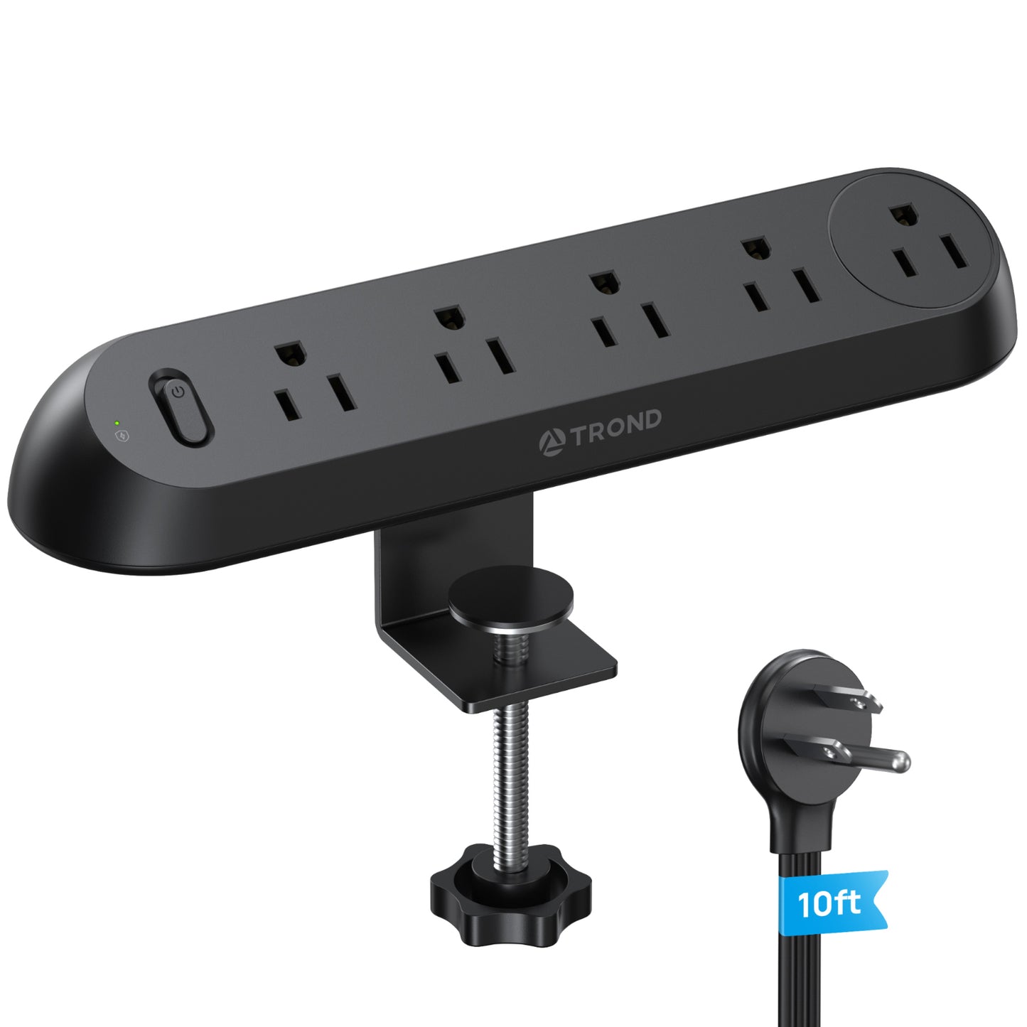 Desk Clamp Power Strip - Flat Plug Power Strip with 5AC Outlets