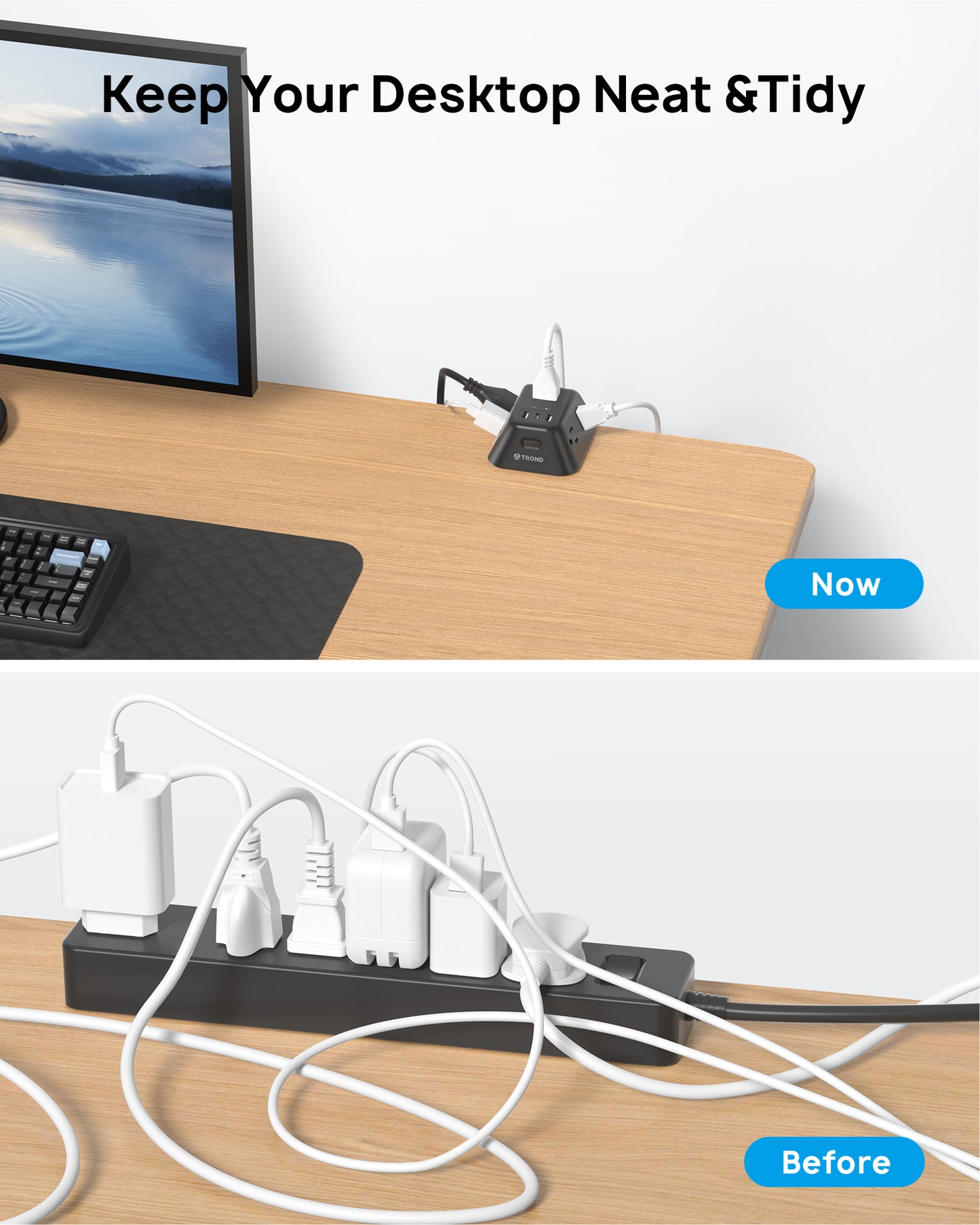 Desk Clamp Power Strip, Surge Protector with 5 AC Outlets