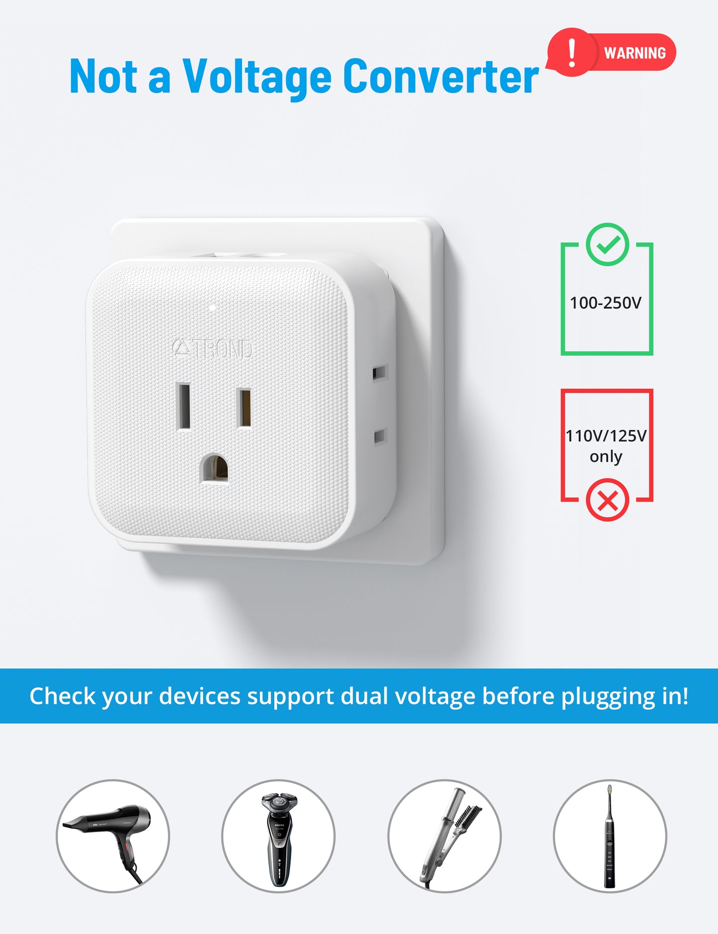 European Travel Plug Adapter 2 Pack - TROND US to Europe International Power Adapter