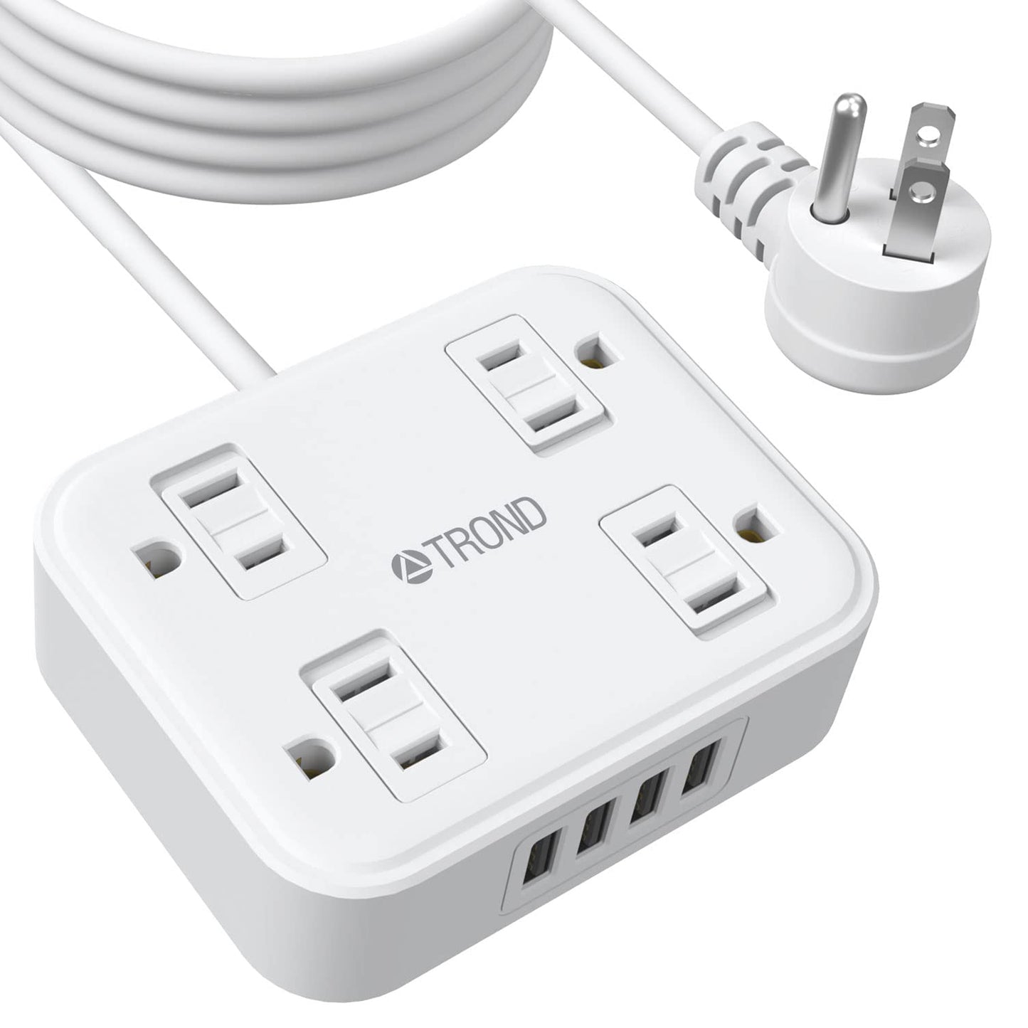 Power Strip Long Cord 10ft - TROND 4 Child Safety AC Outlets, 4 USB Ports
