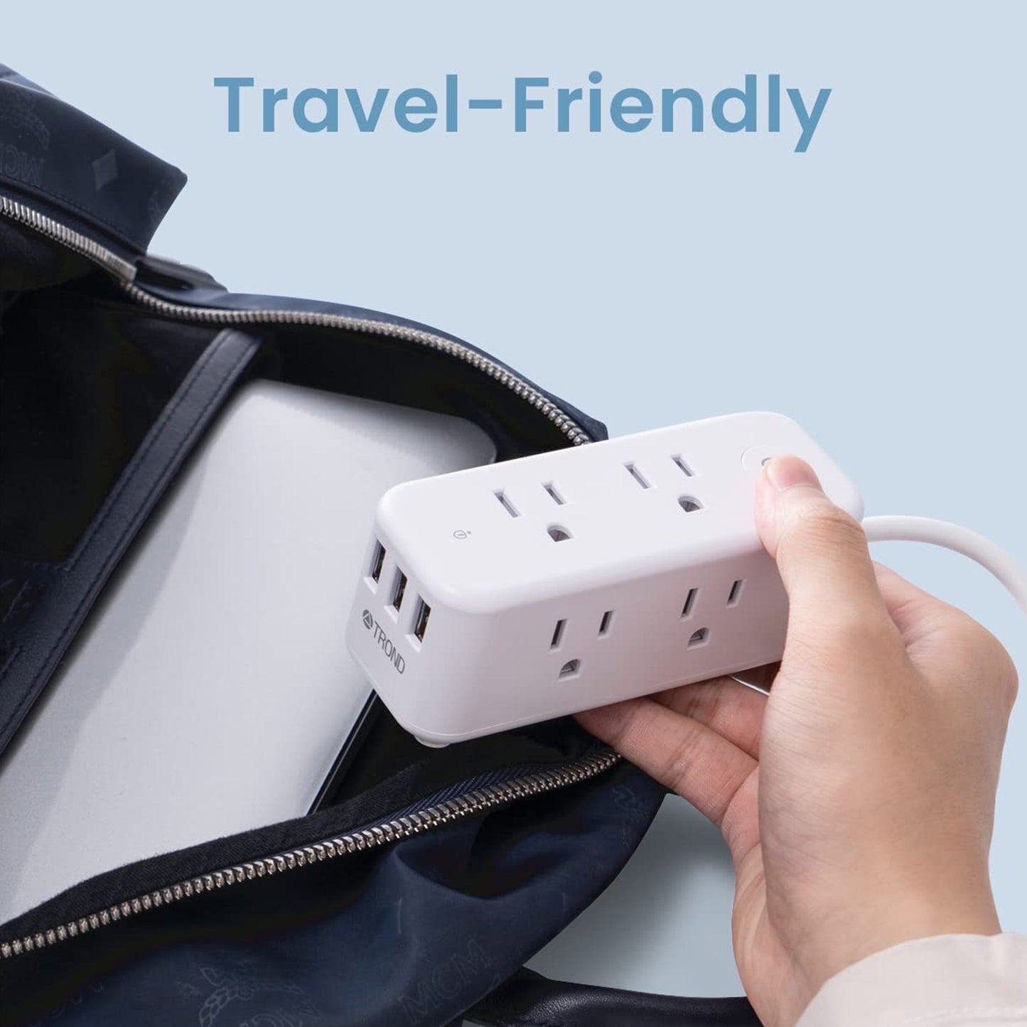 3-Sided Power Strip Surge Protector with 3 USB Ports, for Travel