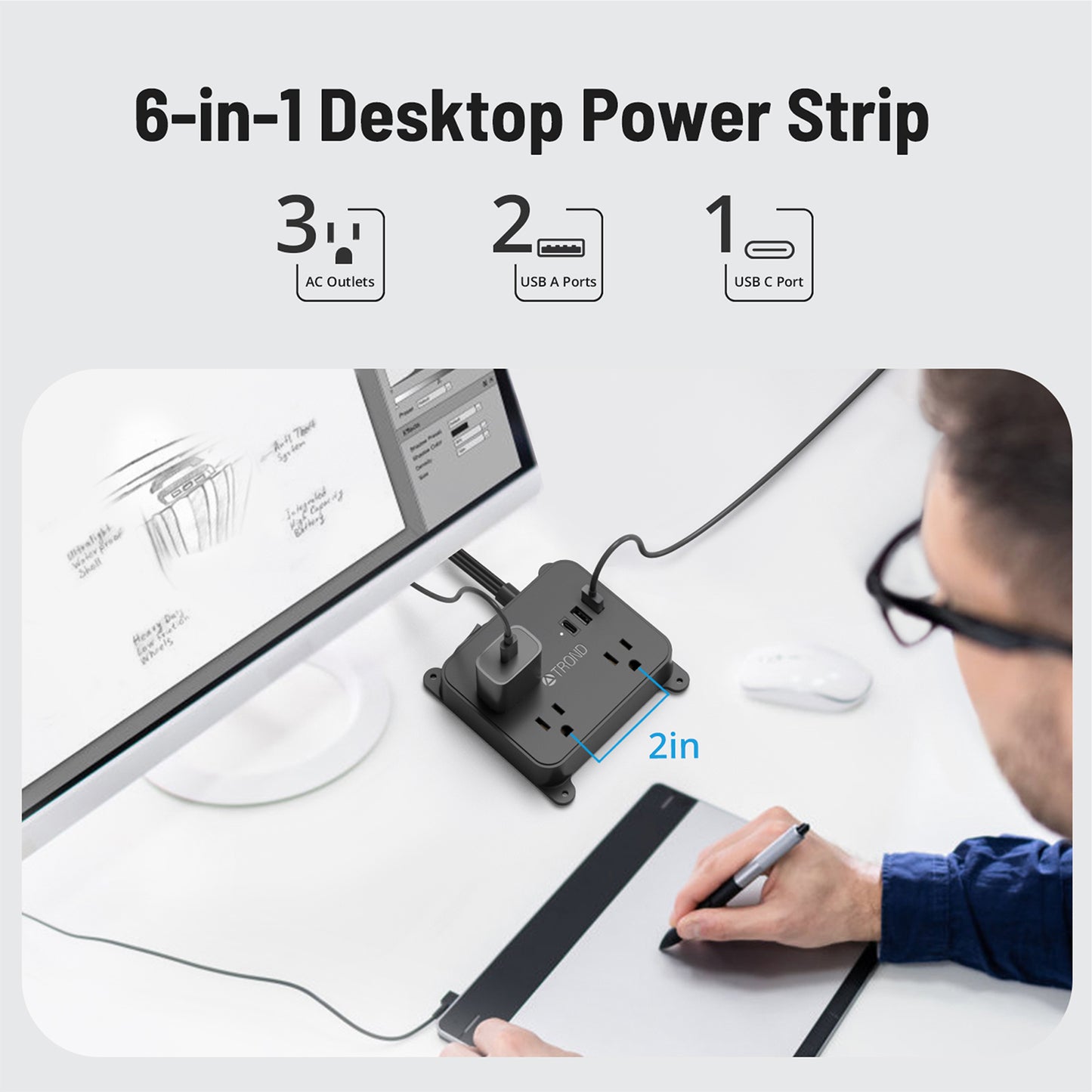 Flat Plug Power Strip Ultra Thin Extension Cord with 3 USB Charger