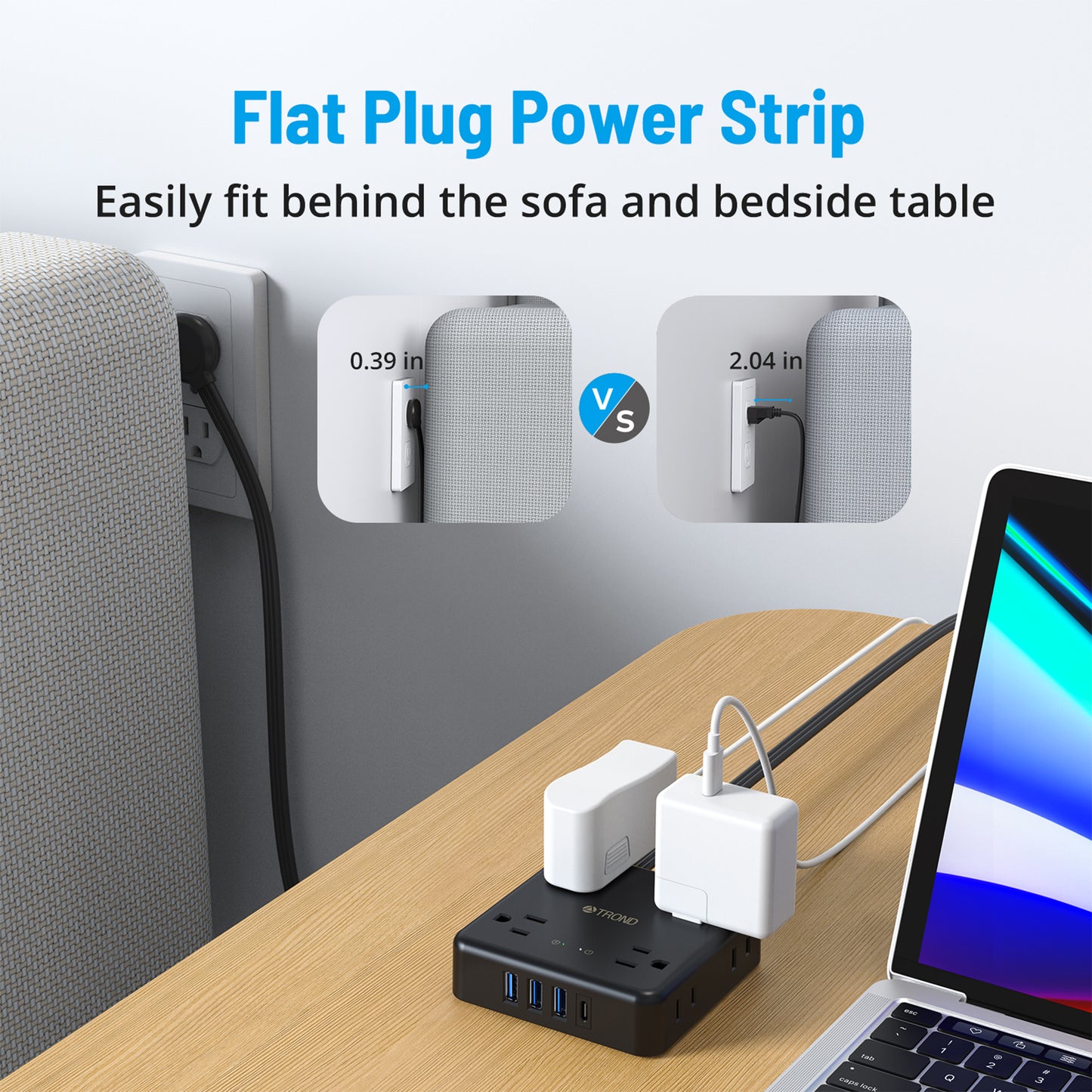 Power Strip Surge Protector with 3 USB-A & 1 USB-C Port, 8 Widely-Spaced Outlets, 1440J