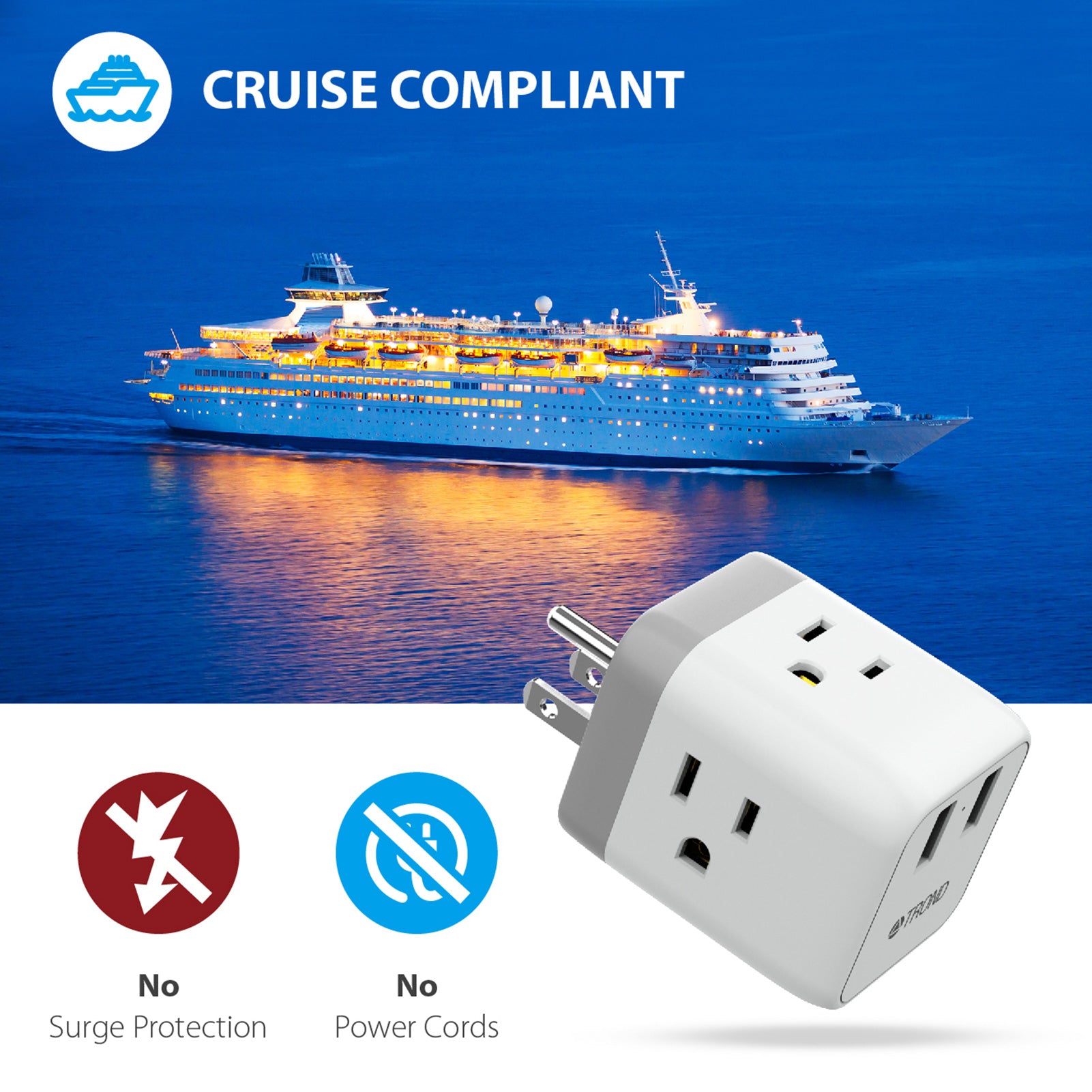 3-Outlet USB Wall Charger and Extender with 3-Way Splitter, ETL Listed -  For Home, Office, Cruise Ship