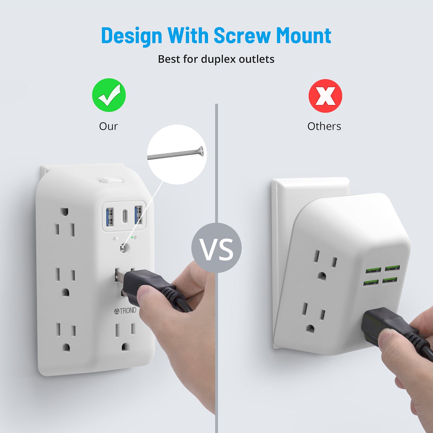 USB Wall Charger Surge Protector Power Strip, 8 Outlet Extender, 3 USB Charging Ports