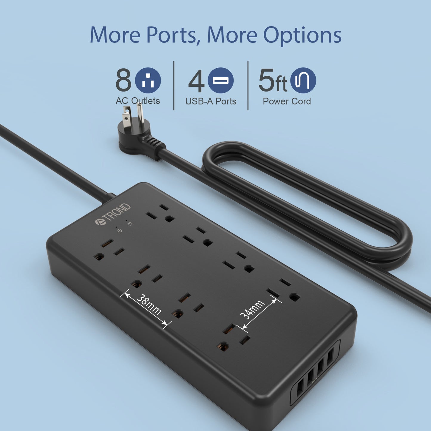 8-Outlet Surge Protector w/ 4 USB Ports, 5ft, 4000J