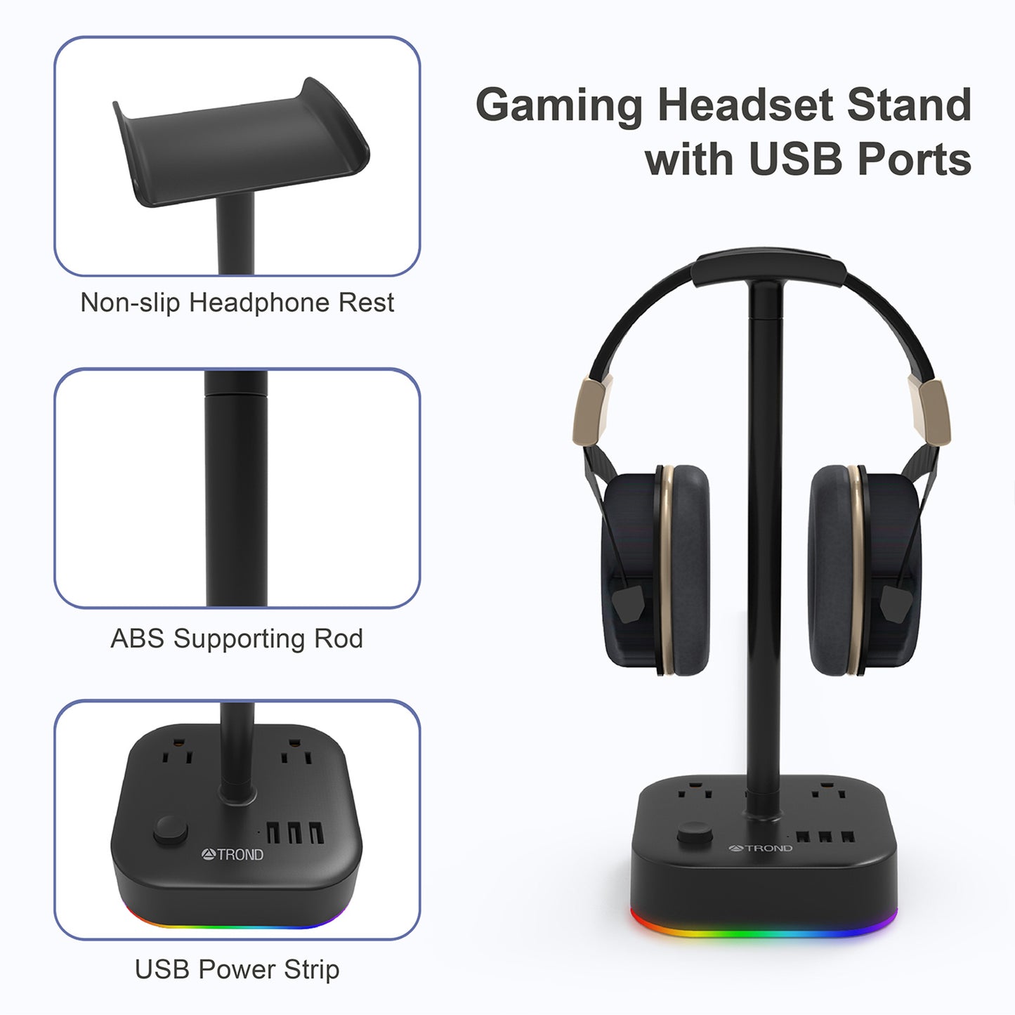 Gaming Headset Stand with 3 AC Outlets & 3 USB Ports