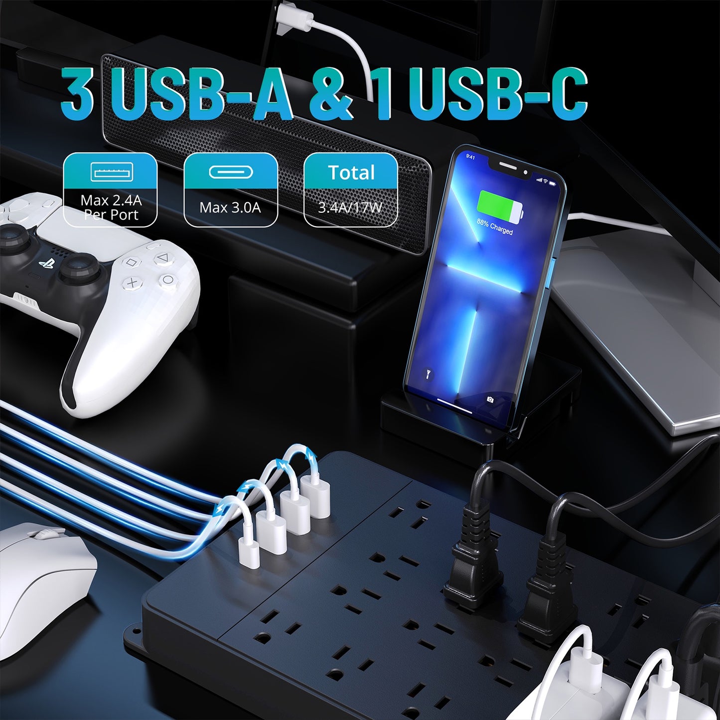 Power Strip Surge Protector 22 Outlets