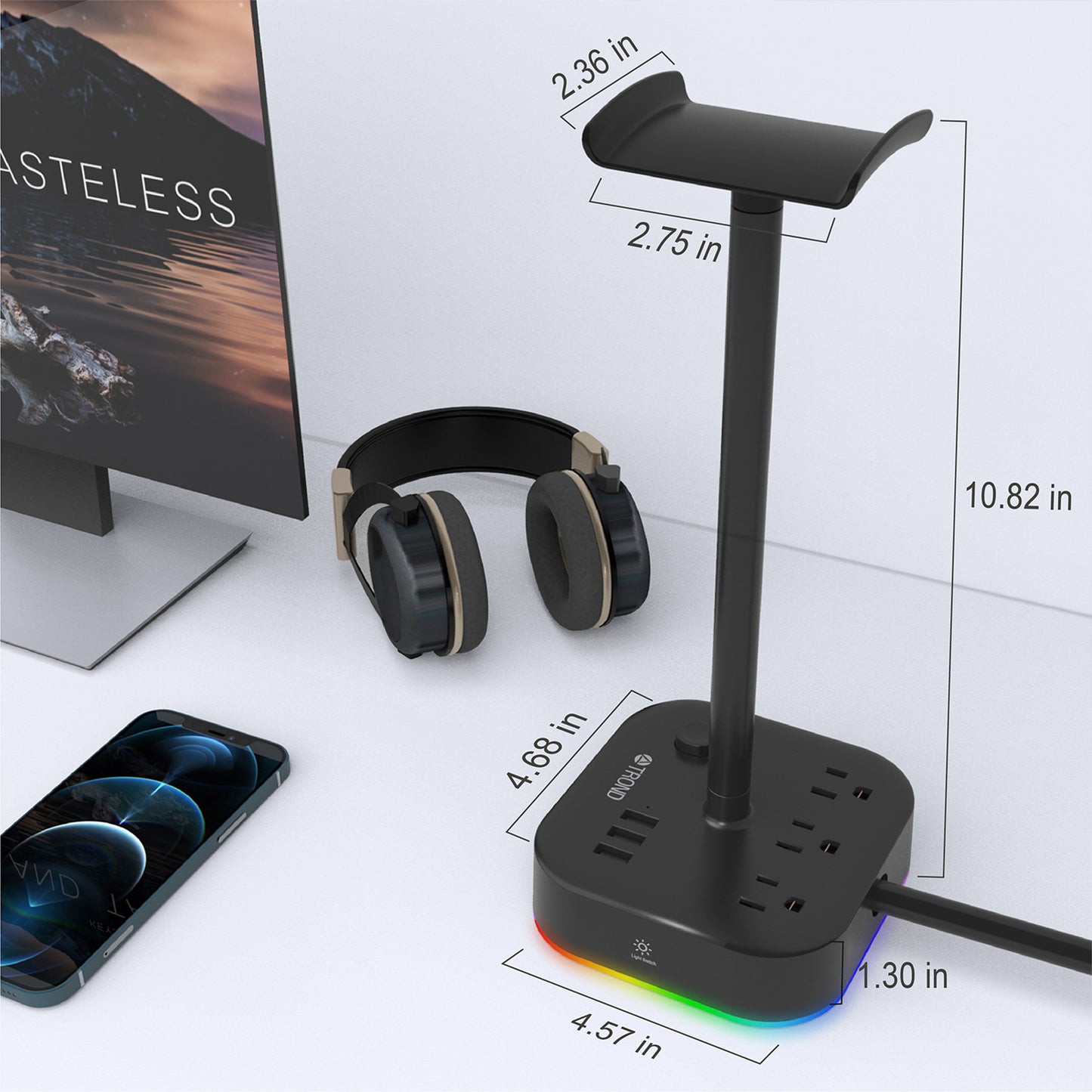 Gaming Headset Stand with 3 AC Outlets & 3 USB Ports