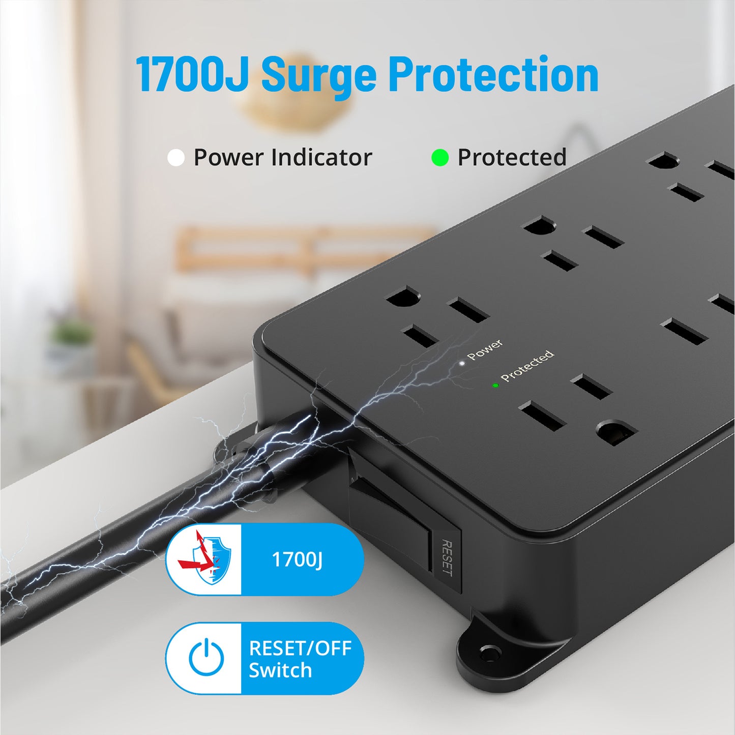 TROND 2 Prong Power Strip, 2 Prong to 3 Prong Adapter with 7 Widely-Spaced AC Outlets