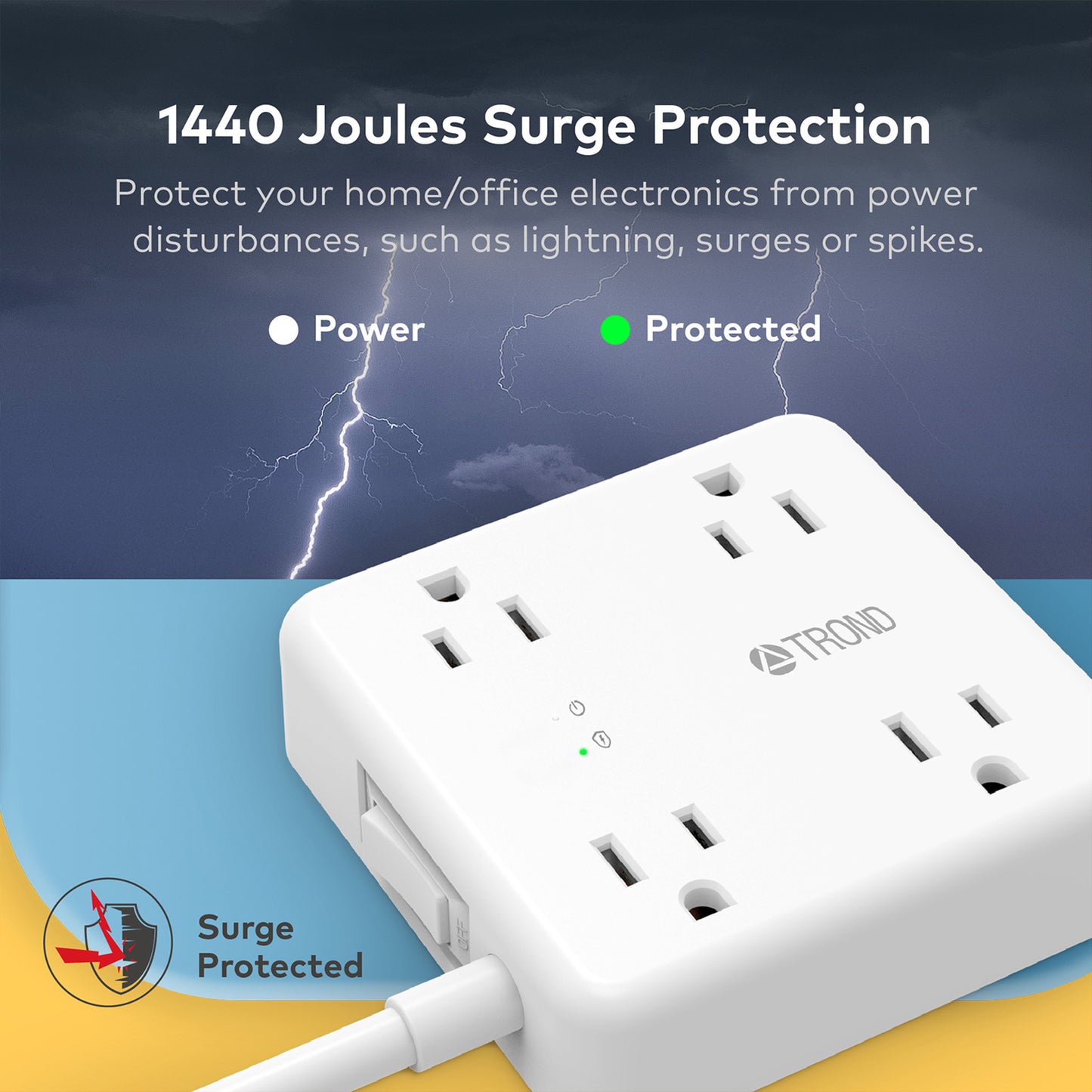 4-Outlet Surge Protector w/ 3 USB Ports, 5ft, 1440J