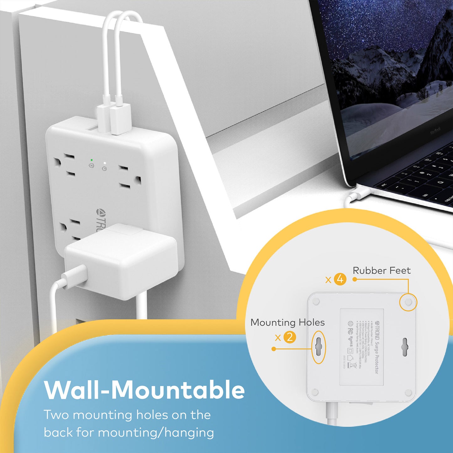 4-Outlet Surge Protector w/ 3 USB Ports, 5ft, 1440J